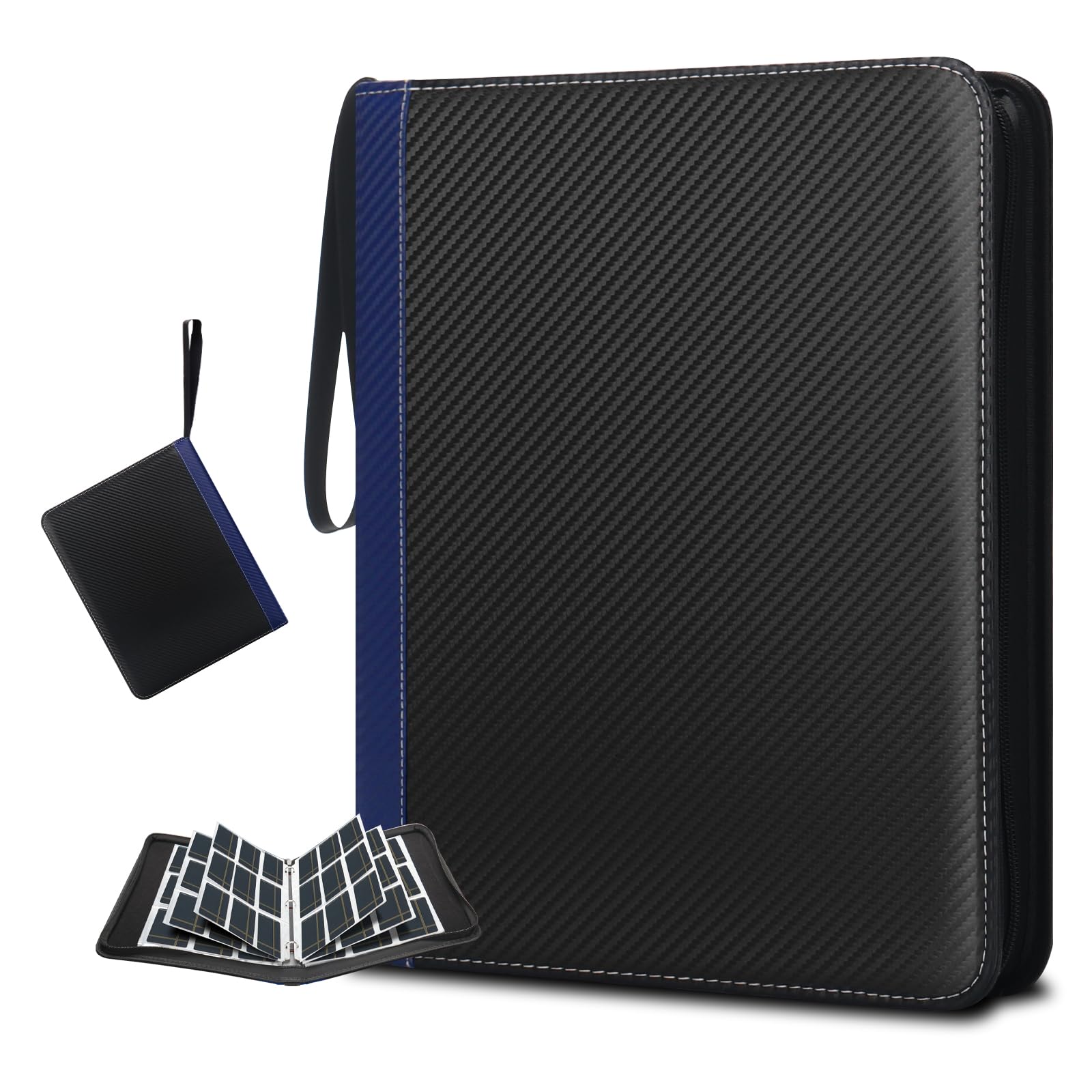 Premium 9-Pocket Trading Card Binder - 990 Capacity with Protective Sleeves | Zippered Sports Card Organizer for Baseball, Pokemon, MTG & Collectible Cards | Perfect for Kids, Collectors & Game Nights (Black + Dark Blue)