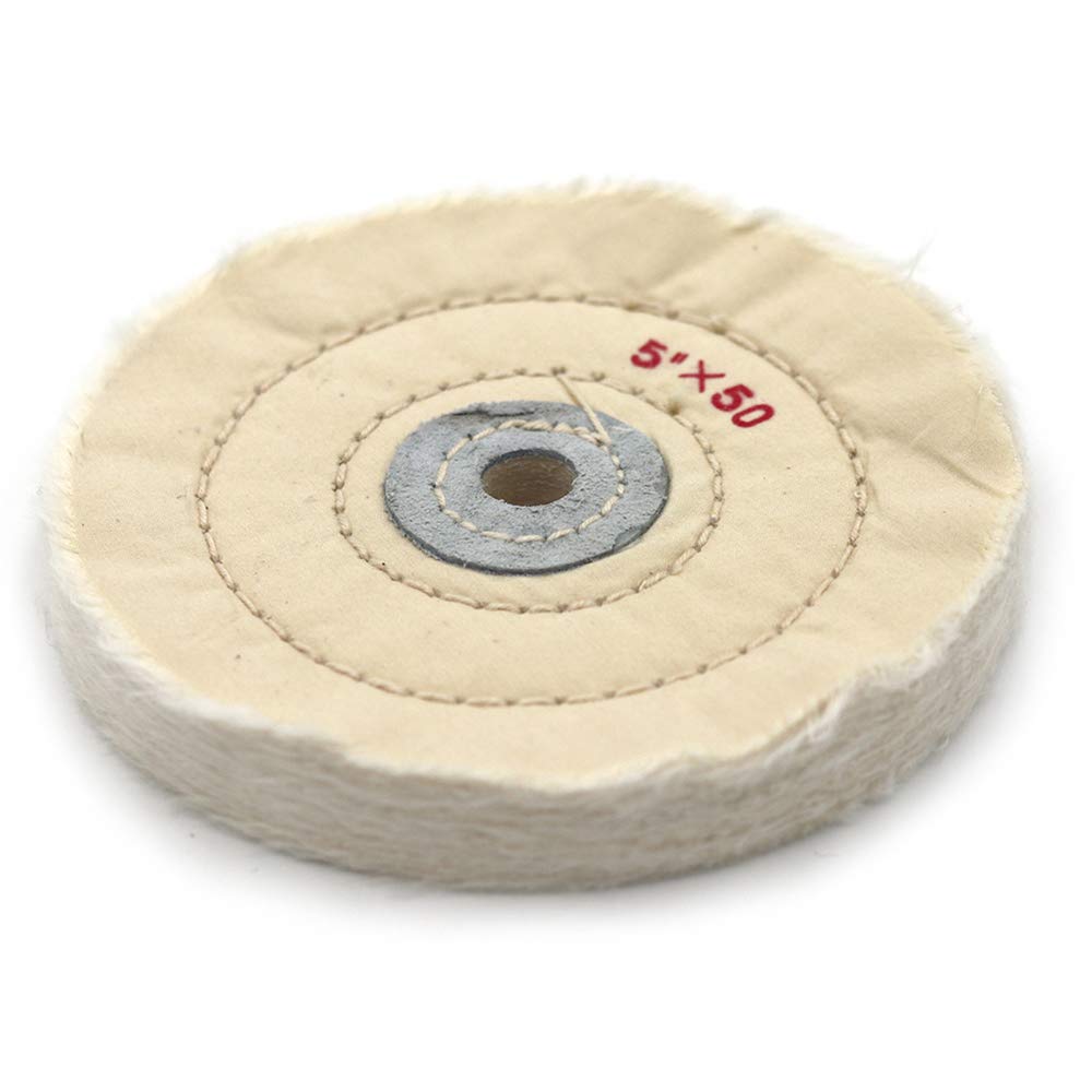 5 Inch White 50-Ply Cloth Buffing Polishing Wheel with 2/5 Inch Arbor - Compatible with Bench Grinders - Perfect for Metal Polishing, Jewelry Finishing & Automotive Detailing