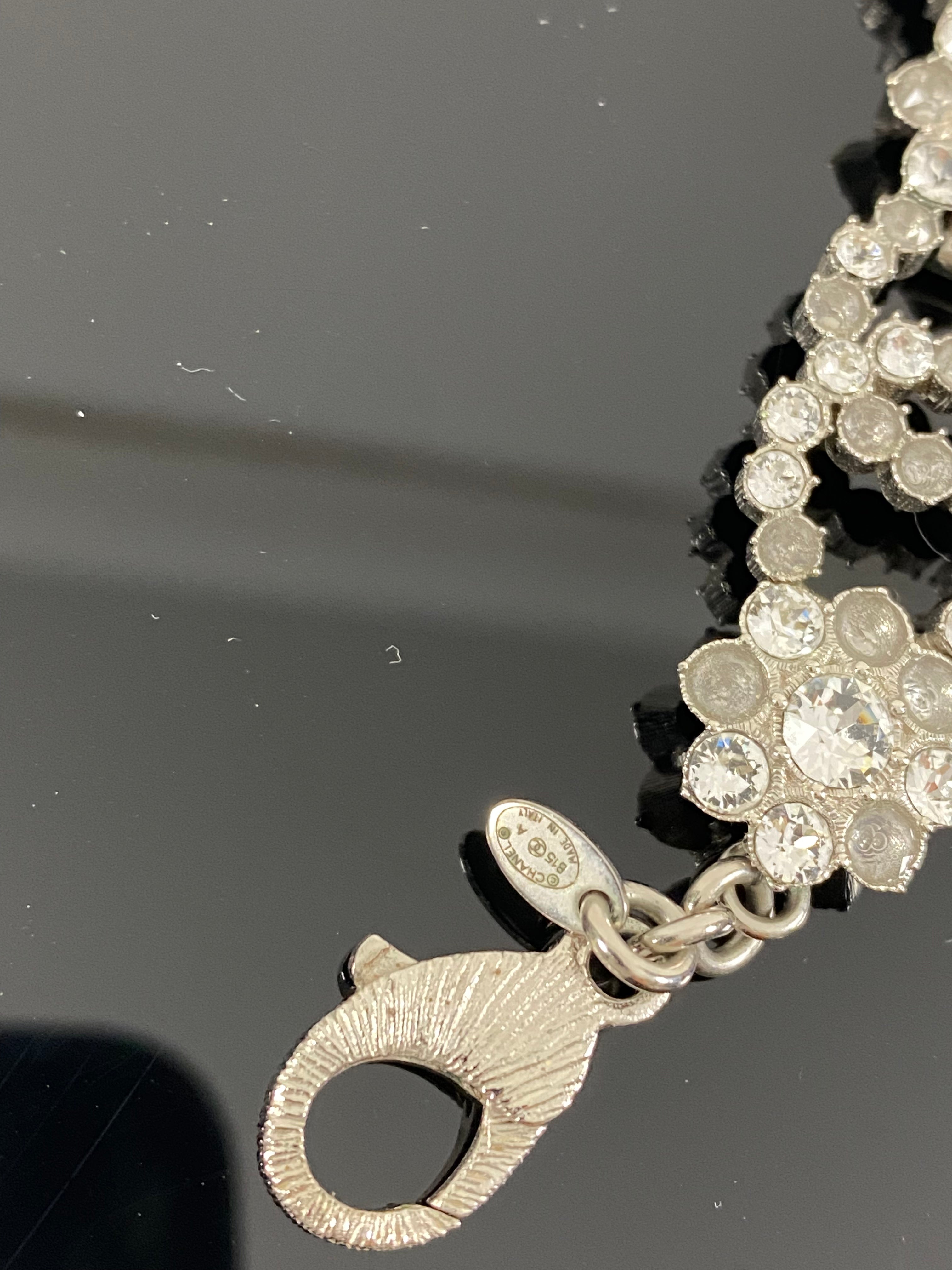 Chanel 15A Salzburg Silvertone Strass CC Choker Necklace - Elegant Silver Crystal Collar for Women, Perfect for Parties, Weddings & Special Occasions