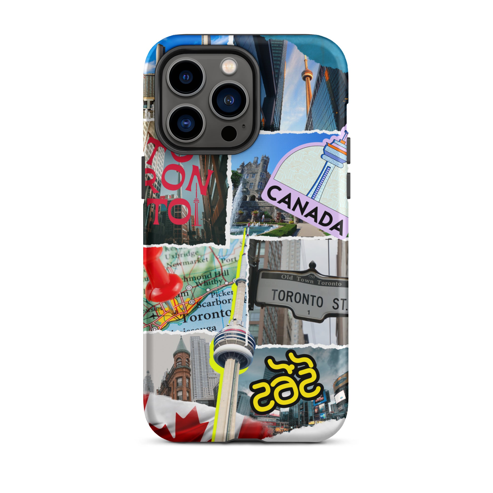 Premium Toronto Skyline Collage iPhone Case - Durable Protective Cover for iPhone 12/13/14/15 Pro Max - Perfect Gift for Travel Lovers & Cityscape Enthusiasts (Use at Home, Office or While Traveling)