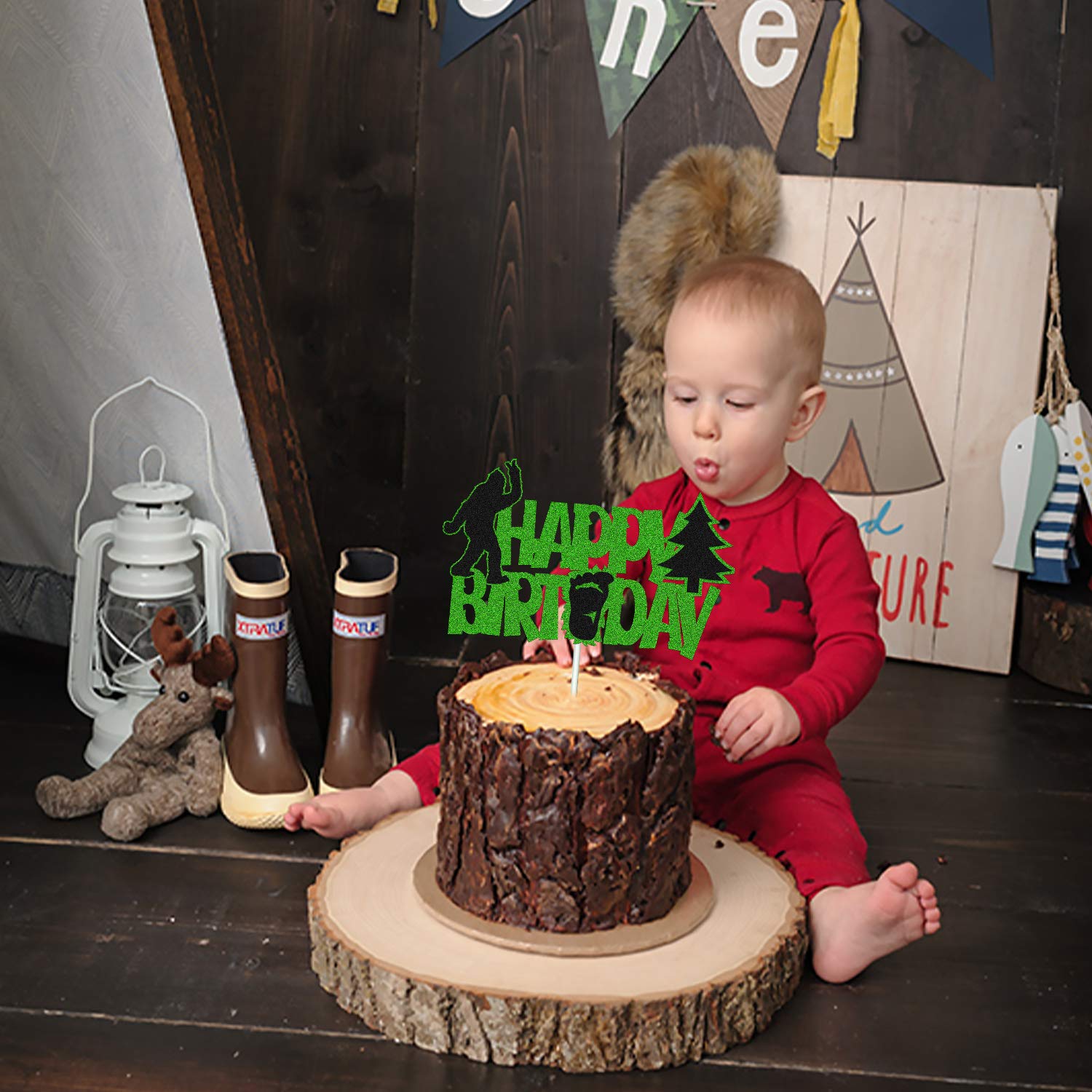 Happy Birthday Cake Topper - Sparkle Green Themed Cake Decorations for Kids Birthday Party | Boy & Girl Bday Supplies | Perfect for Birthday Cakes, Cupcakes & Party Decorations