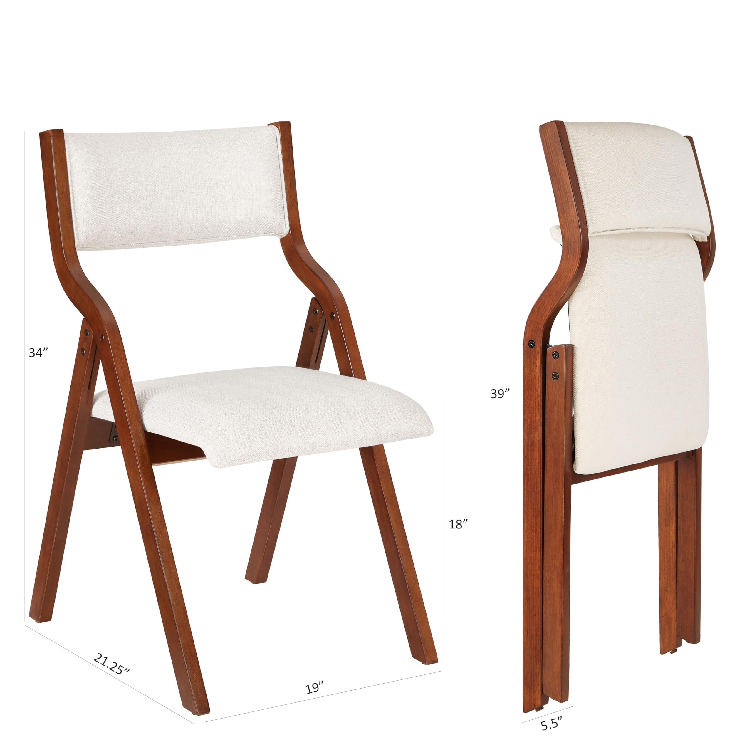 2-Pack Cream White Ball & Cast Kitchen Folding Chairs with Padded Seats - 18