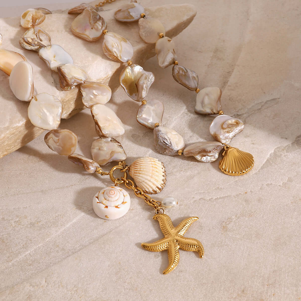 Boho Starfish Conch Shell Necklace - Handmade Beach Jewelry for Women | JDN5011 | Perfect for Summer Vacations, Beach Weddings & Boho Fashion Accessories