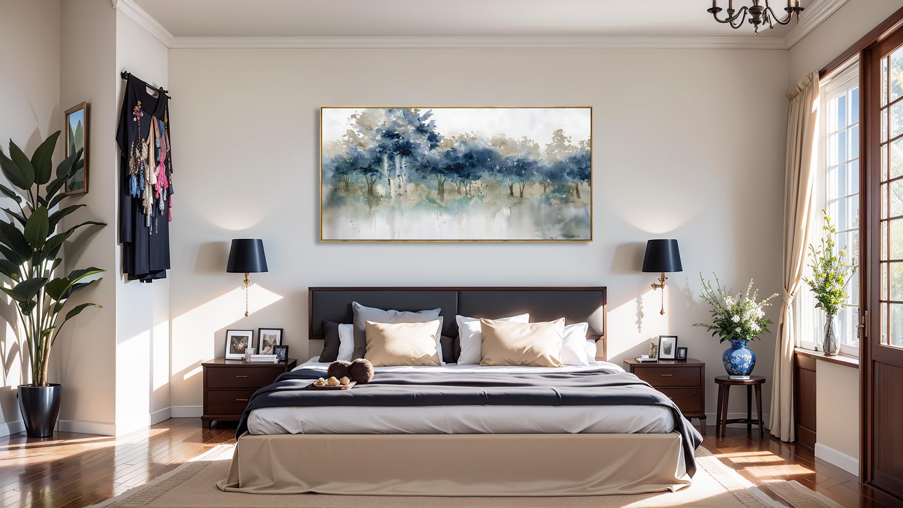 Modern Blue Ink Landscape Canvas Wall Art - 20