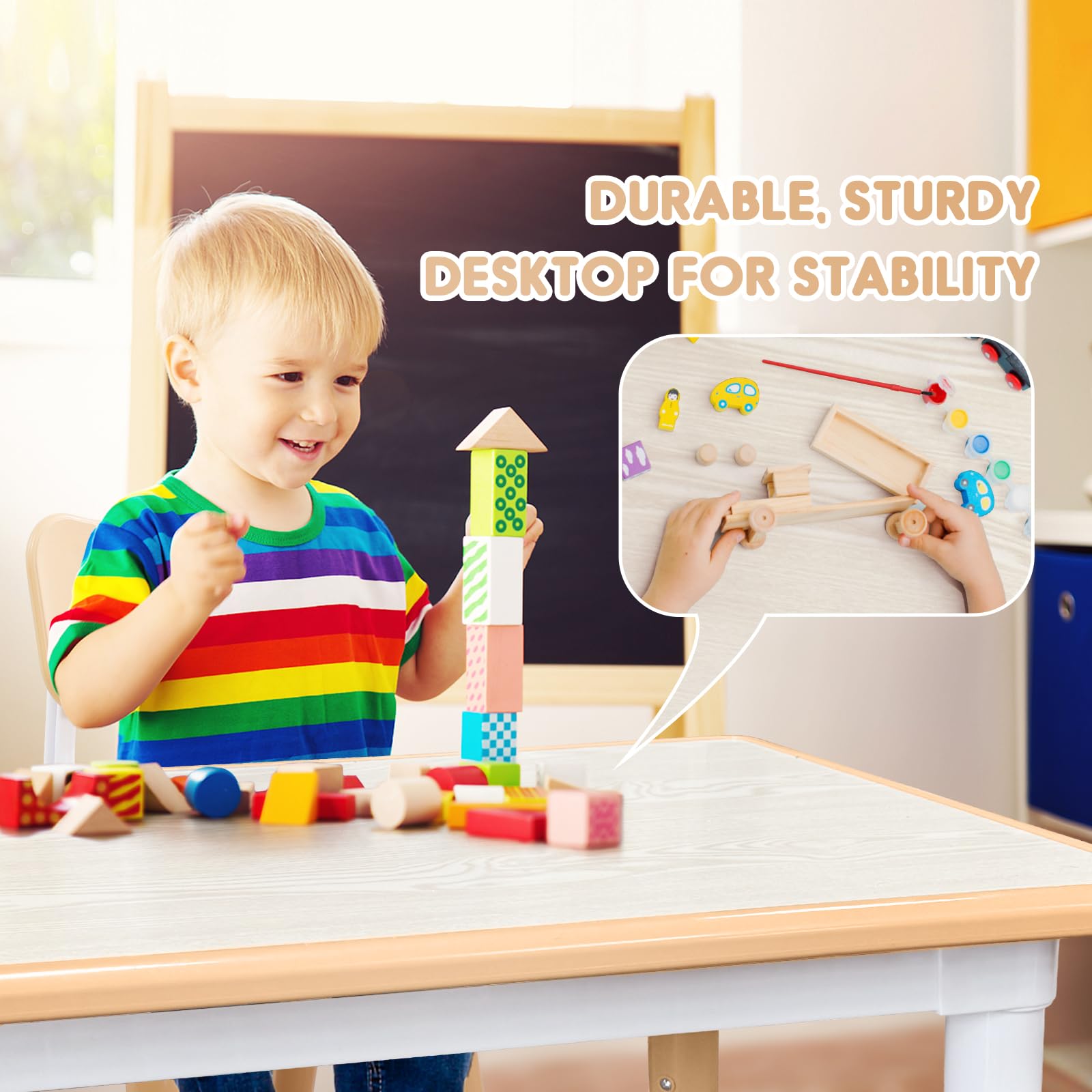 Premium Kids Table and Chair Set for Toddlers & Children Ages 3-12 - Durable Wooden Play Table with 2 Chairs for Learning, Drawing & Playtime Activities
