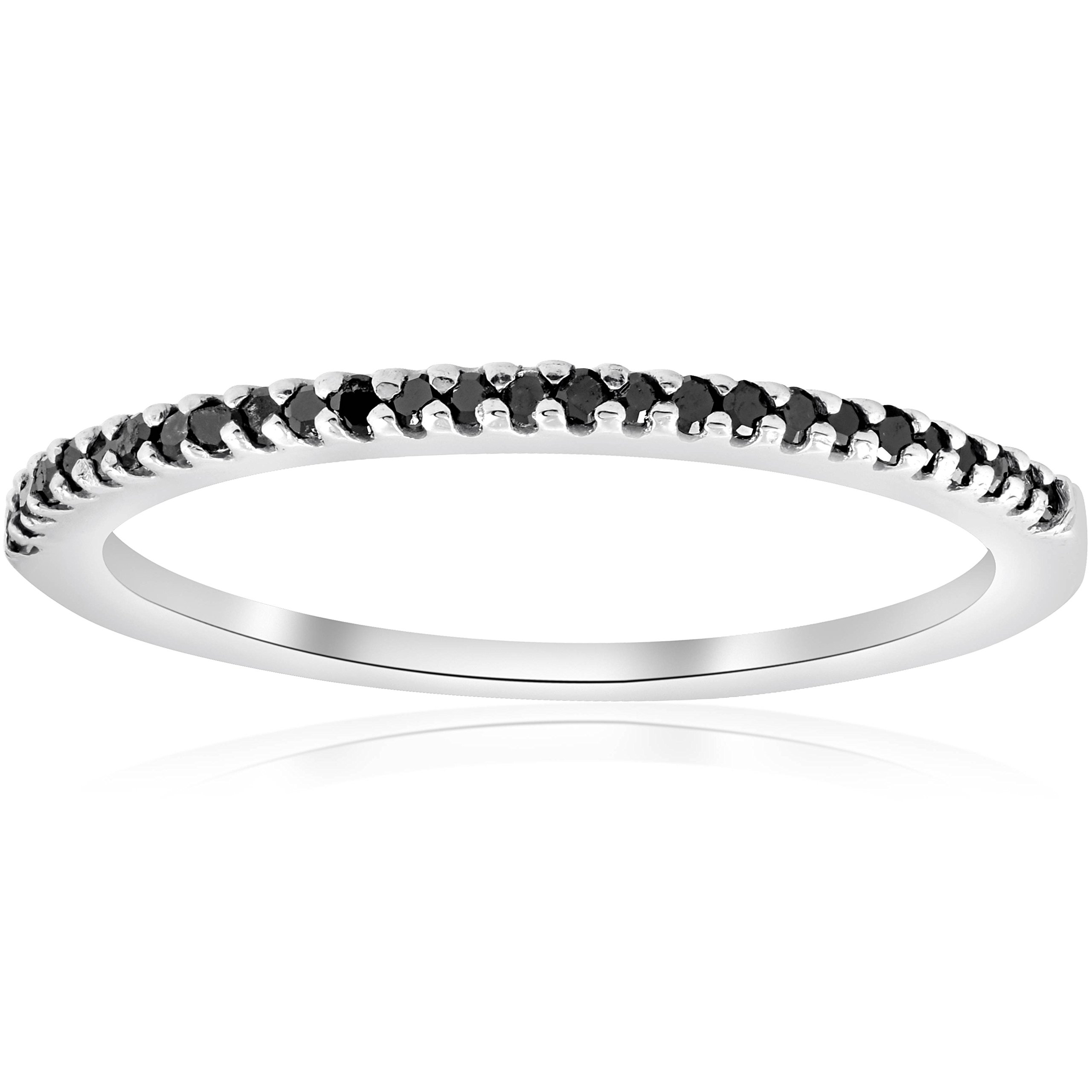 1/6ct Treated Black Diamond Stackable Wedding Band Ring - 10k White Gold for Women - Perfect for Anniversary, Engagement & Everyday Wear