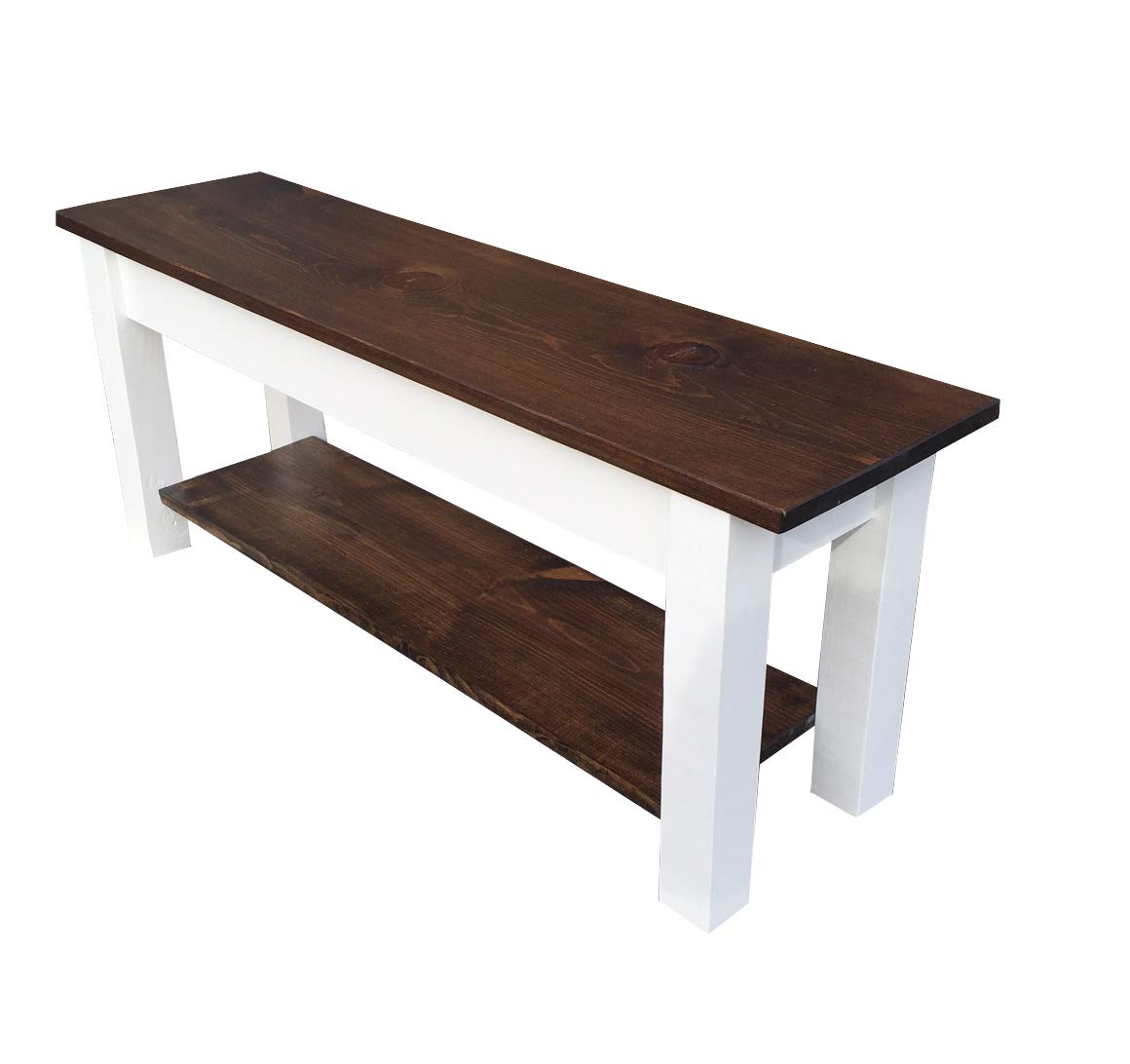 Colonial Harvest Bench with Shelf - 42 Inch Rustic Farmhouse Entryway Bench with Storage | Perfect for Mudroom, Hallway, or Living Room Decor