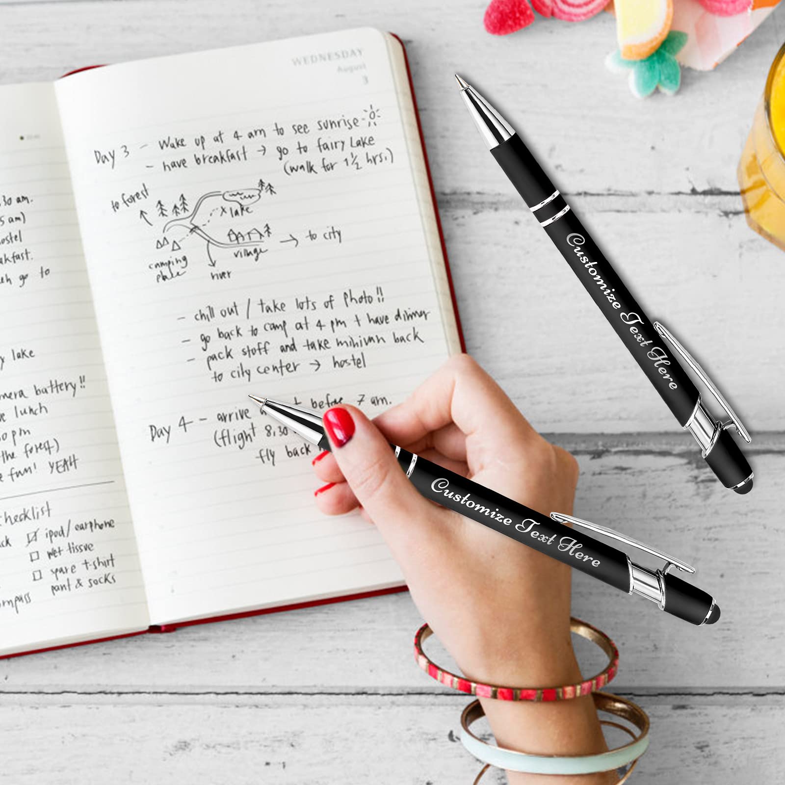 Custom Bulk Personalized Pens - 60 Pcs Engraved Ballpoint Pens with Business Name/Logo (Medium Point, Black Ink) - Perfect for Corporate Gifts, Promotions, Birthdays, Anniversaries & Graduations - Includes Stylus Tip for Digital Devices