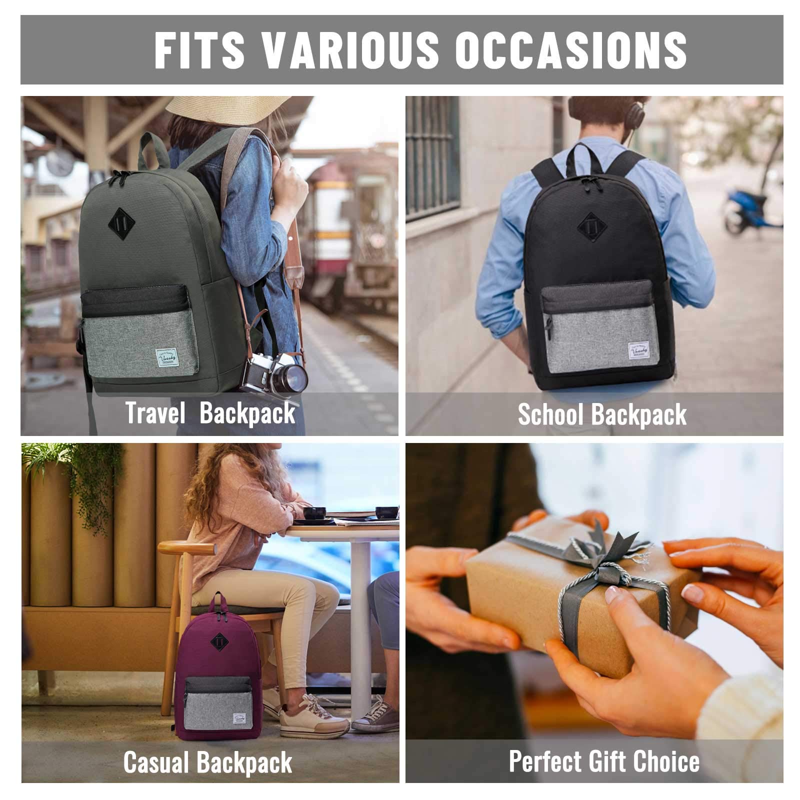 VASCHY Waterproof Backpack for Men & Women - School, Work & Travel