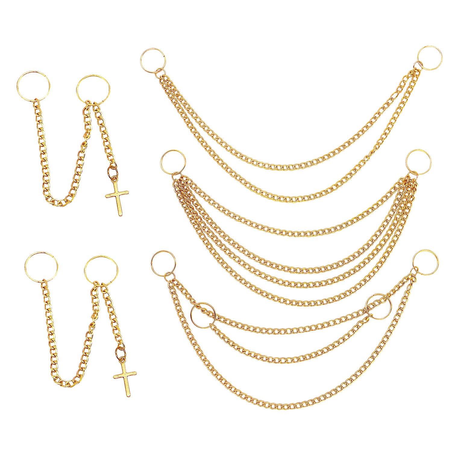 5PCS Gold Hair Jewelry Chain Rings - Ponytail & Braid Accessories for Women - Dreadlock Cuff Pendants & Hair Clips - Perfect for Parties, Weddings & Everyday Styling