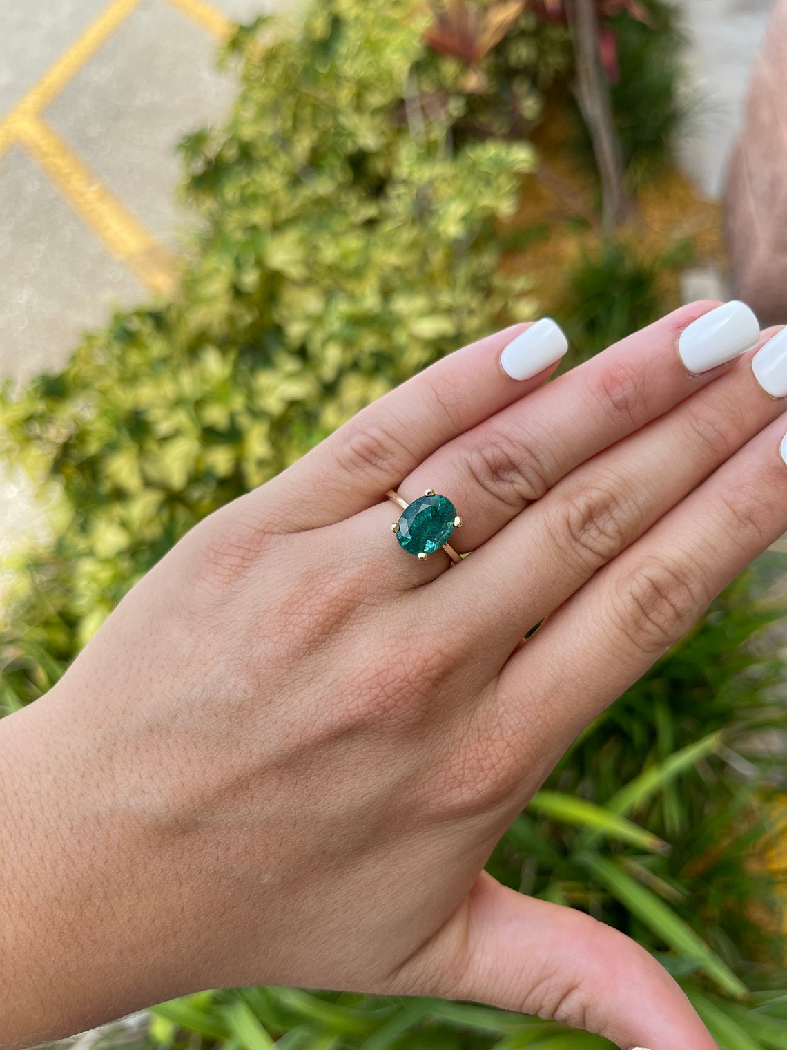 3.31cts 14K Natural Oval Cut High Quality Dark Emerald Solitaire Gold Ring for Women – Elegant Engagement, Wedding, Anniversary Gift – Perfect for Special Occasions & Everyday Luxury