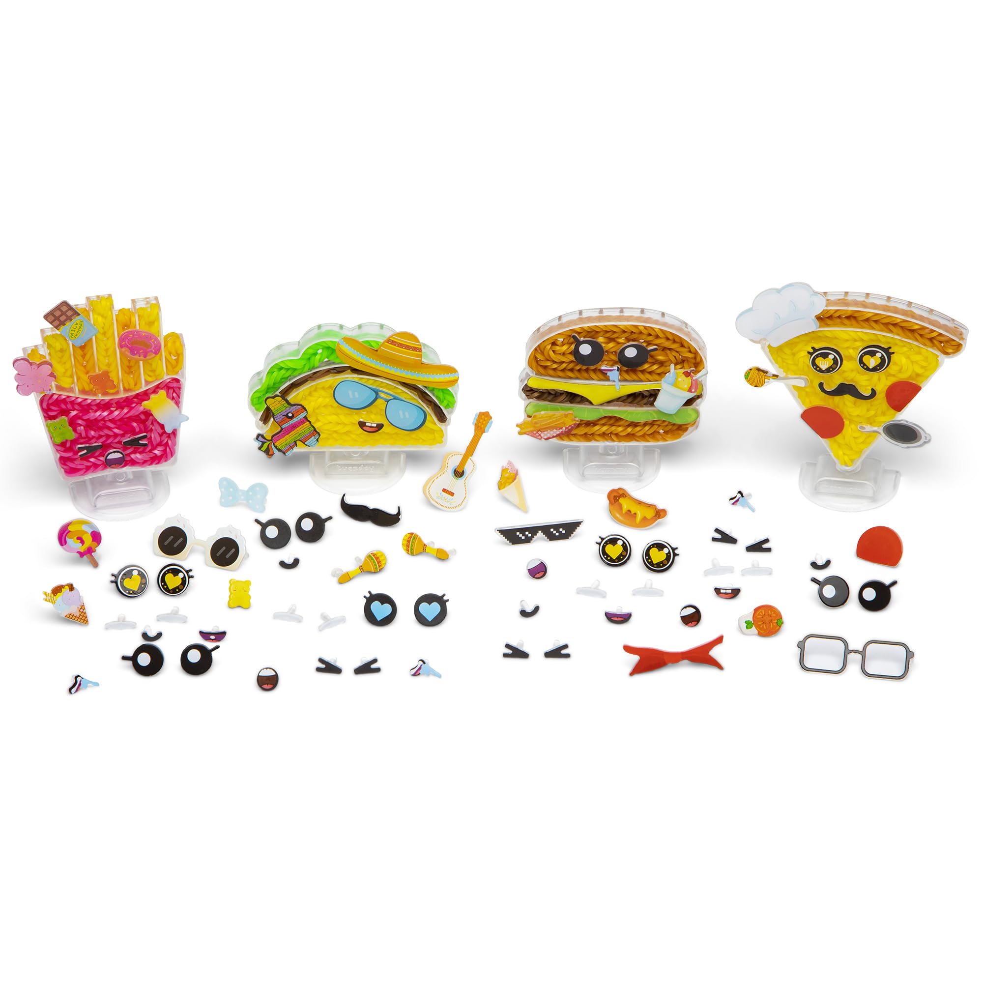 Rainbow Loom Loomies Food Figurines - 4 Character Rubber Band DIY Craft Kit - Make 4 Adorable Food Themed Characters - Perfect for Kids Parties, Creative Play & STEM Learning (Ages 7+)