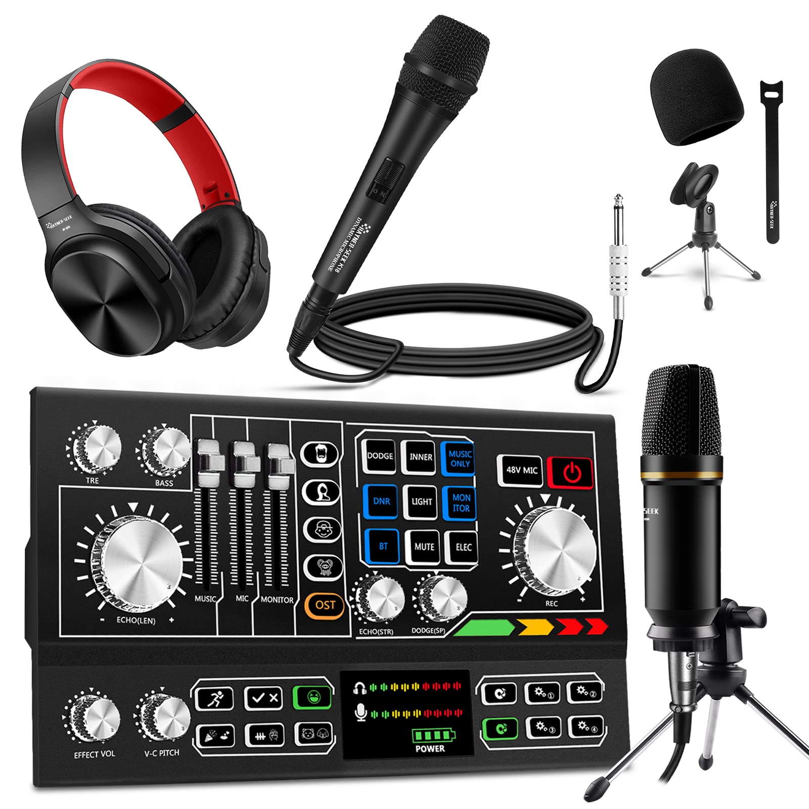 Professional Aluminum Alloy DJ Mixer Panel with Built-in Microphone - All-in-One Audio Interface for Live Streaming, Podcasting & Music Production
