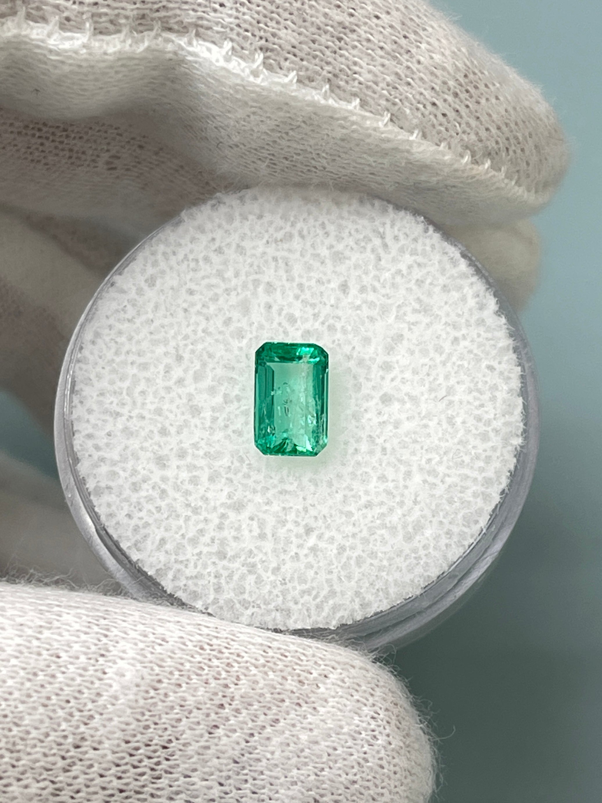 0.77 Carat 7x4.5mm Glowing Loose Colombian Emerald - Emerald Cut Gemstone for Jewelry Making & Engagement Rings