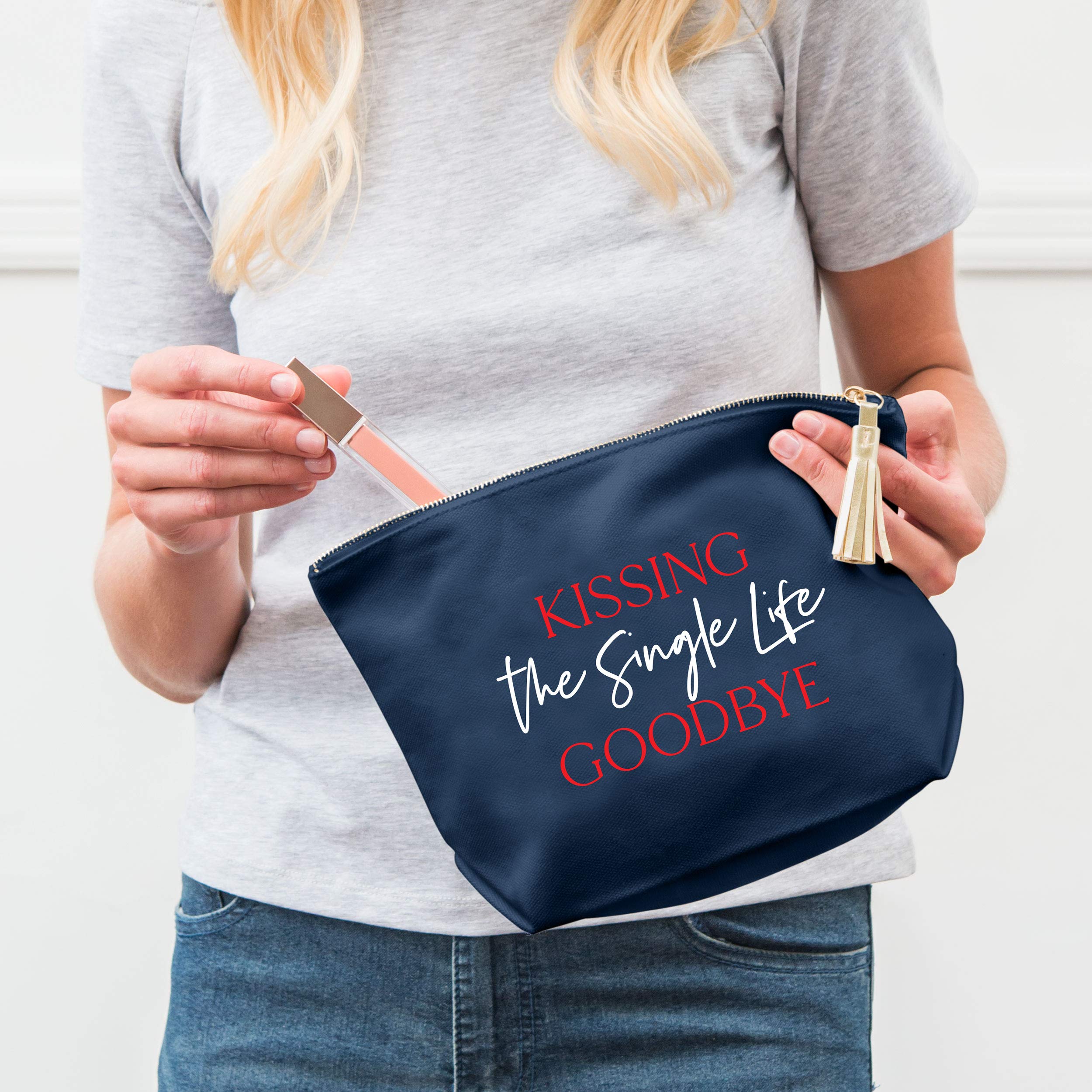 WEDDINGSTAR Large Personalized Bridal Makeup Bag - Navy Blue Monogrammed Cosmetic Case for Wedding, Bachelorette & Honeymoon Travel
