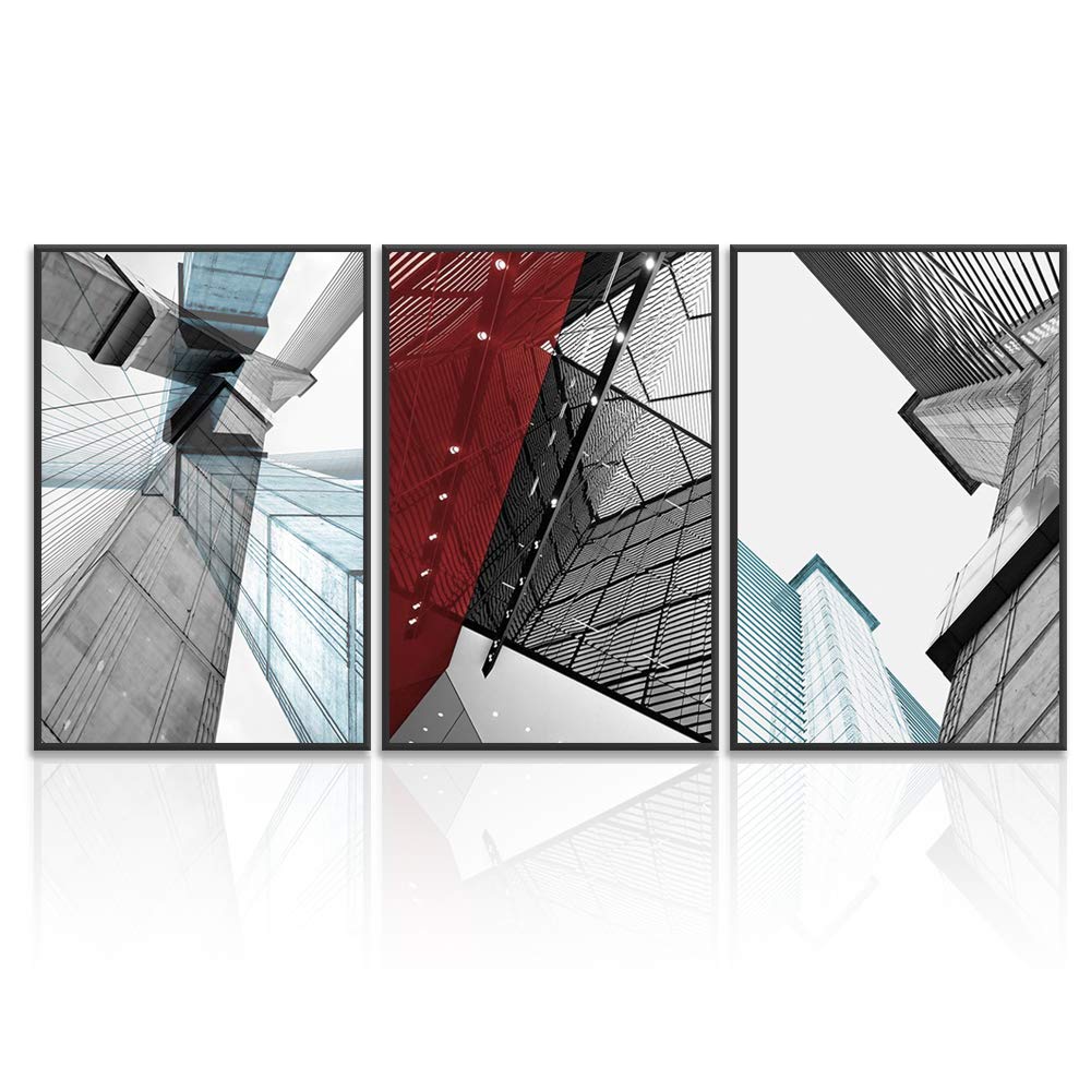 Wall26 3-Panel Framed Canvas Wall Art Set - Modern Cityscape Buildings Theme, 16x24 Inches Each (48x24 Overall) - Ready to Hang Home Decor for Living Room & Bedroom - Perfect for Urban Style Interior Design