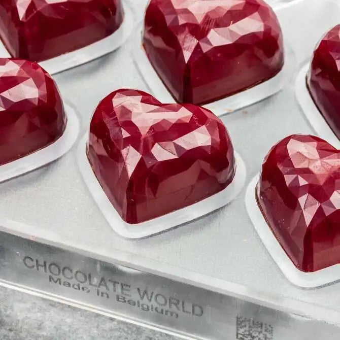 Premium Polycarbonate Heart Facet Chocolate Mold - 21 Cavity Forms (6.5g) 1.25 Inch - Perfect for Valentine's Day, Wedding Favors & DIY Candy Making