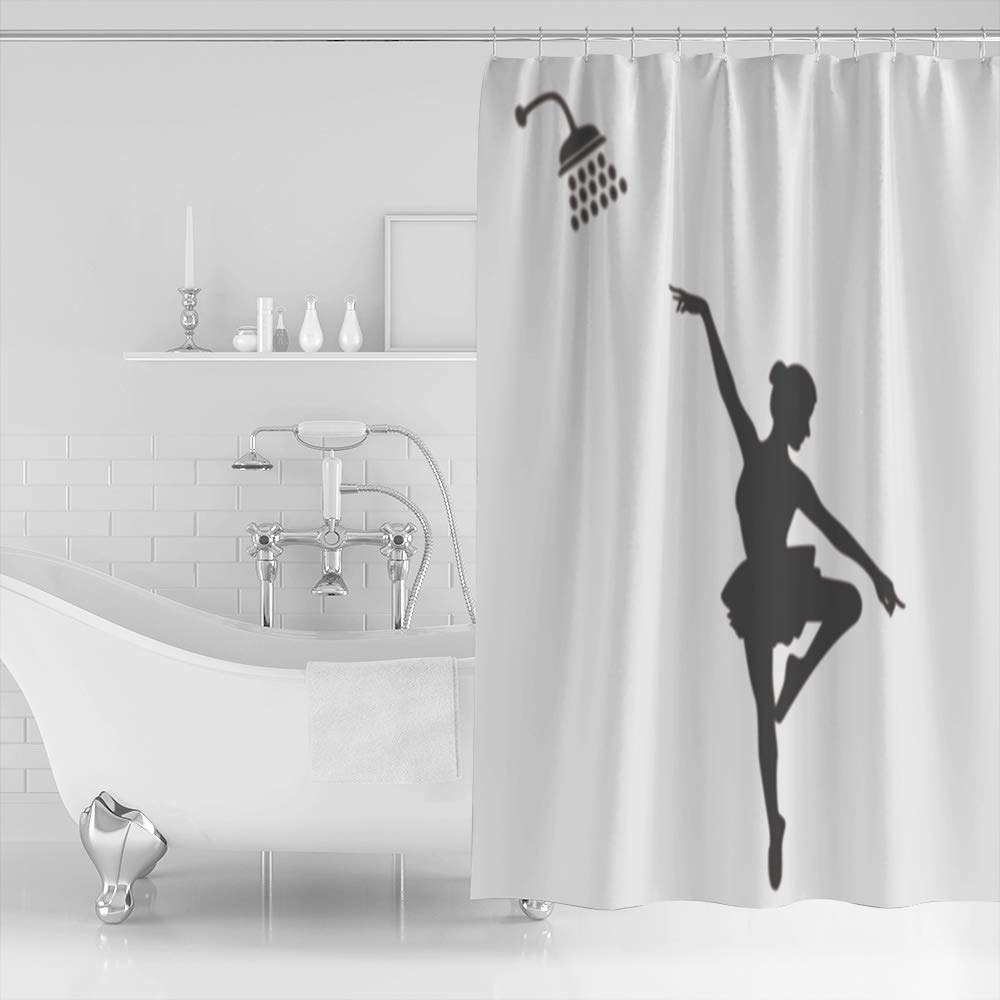 Elegant Ballet Dancer Waterproof Fabric Shower Curtain Set with 12 Hooks - 72x72 Inch Gray Bathroom Decor - Machine Washable Bath Curtain Accessories for Spa-Like Shower Experience & Home Decor Upgrade