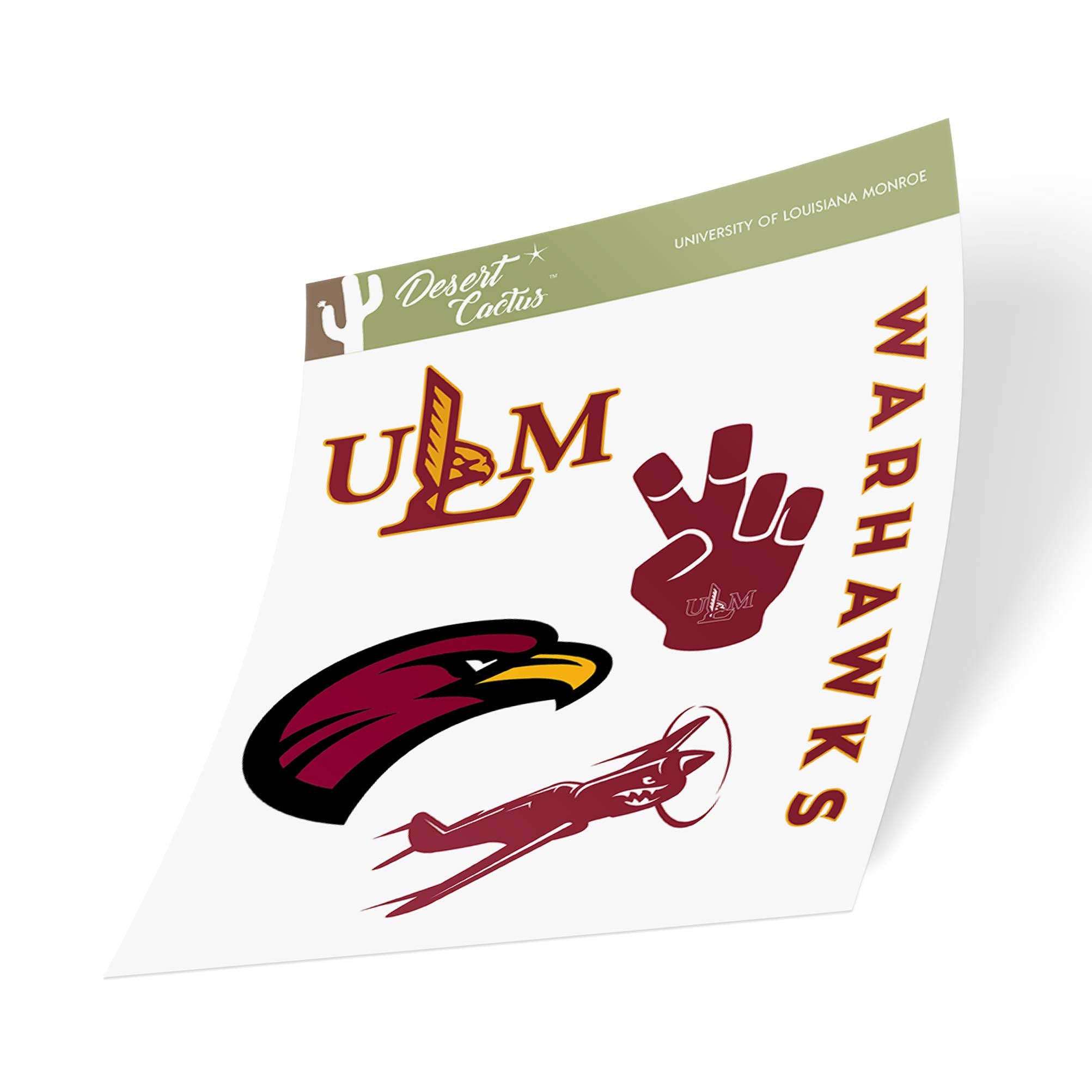 ULM Warhawks Vinyl Decals - Desert Cactus Design Stickers for Laptop, Water Bottle, Car & Scrapbook - University of Louisiana Monroe Fan Gear | Perfect for Game Day, School Spirit & DIY Crafts