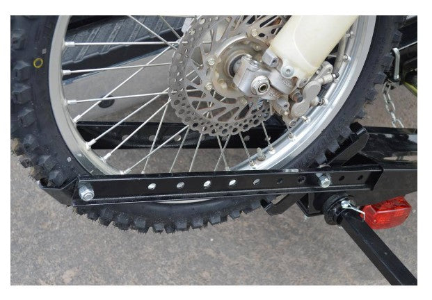 DK2 TMC201 400 lb Capacity Hitch Mounted Motorcycle Carrier - Adjustable Front Wheel Channel for Secure Transport | Perfect for Trucks, SUVs & RVs | Heavy-Duty Motorcycle Hauling for Road Trips & Off-Road Adventures