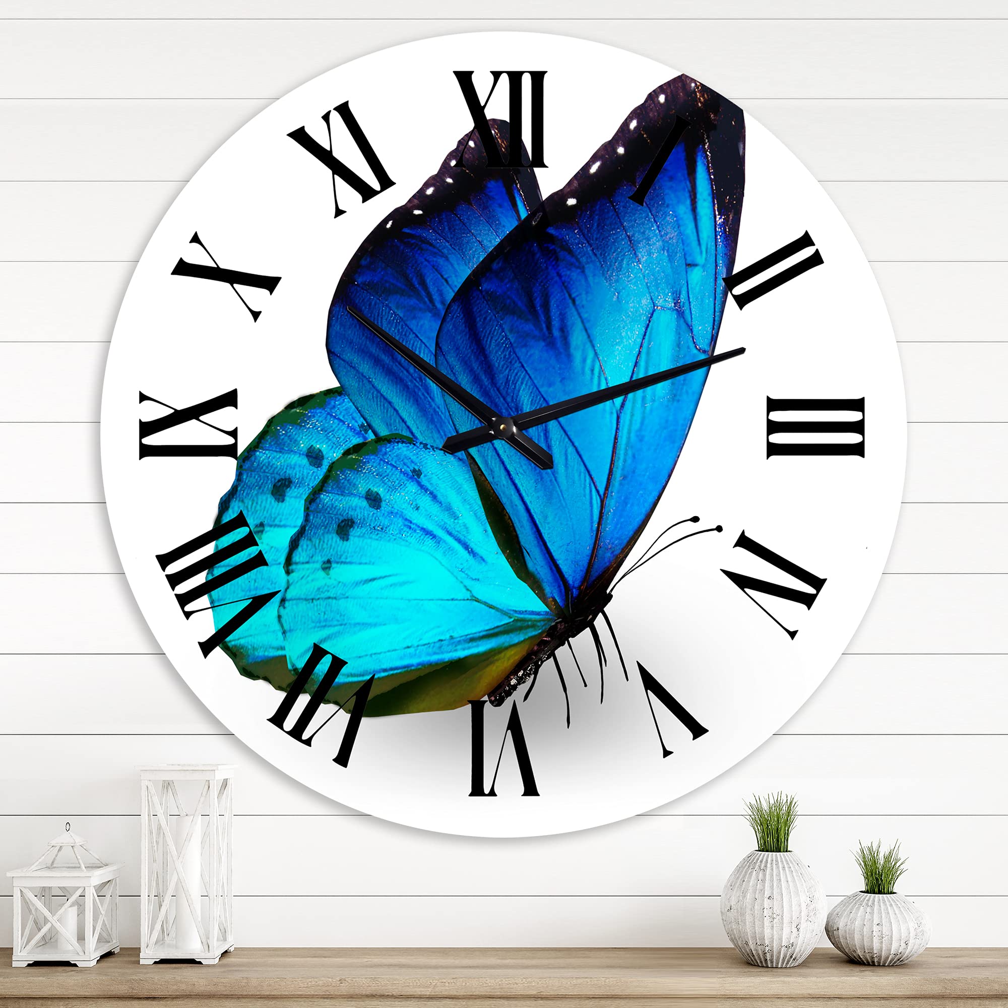 Vibrant Blue Butterfly Wall Clock - Large Modern Animal-Themed Wall Decor for Living Room, Bedroom & Office | Silent Non-Ticking Battery Operated