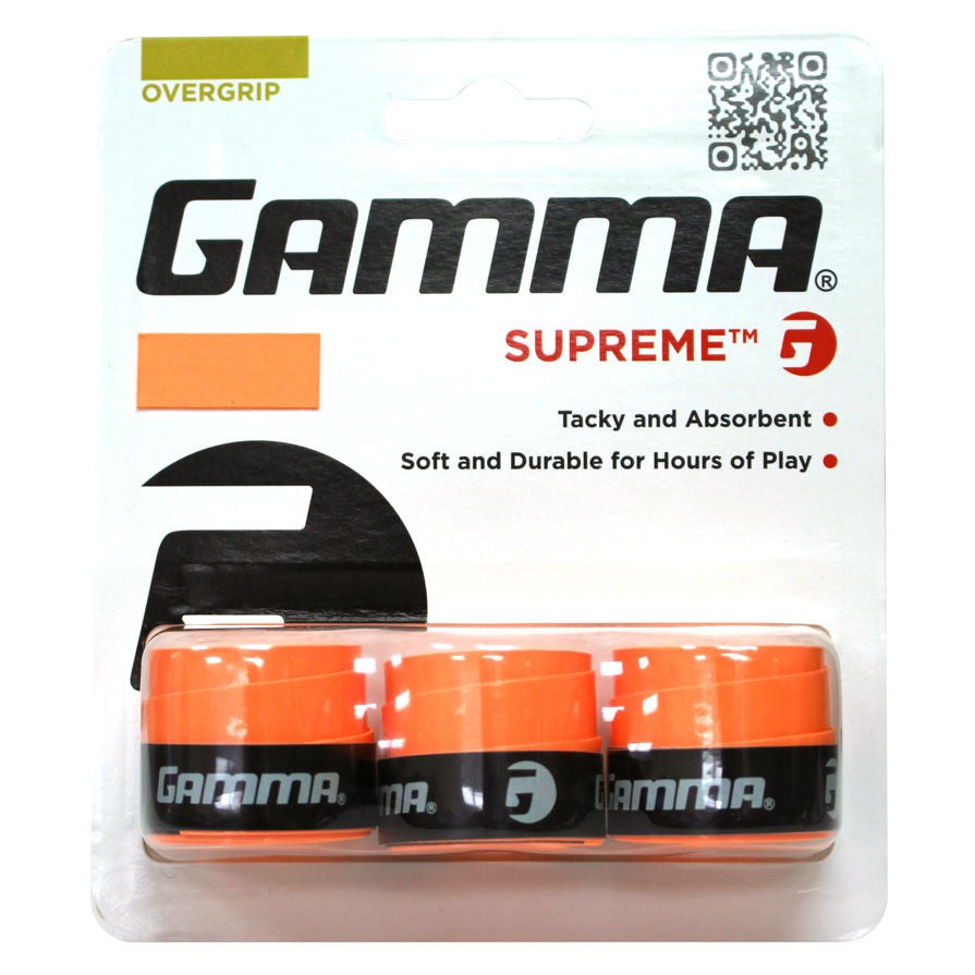 Gamma Supreme Overgrip 3 Pack (Orange) - Premium Tennis Racket Grip Tape for Enhanced Performance & Sweat Absorption - Perfect for Tennis, Badminton & Racquetball Players