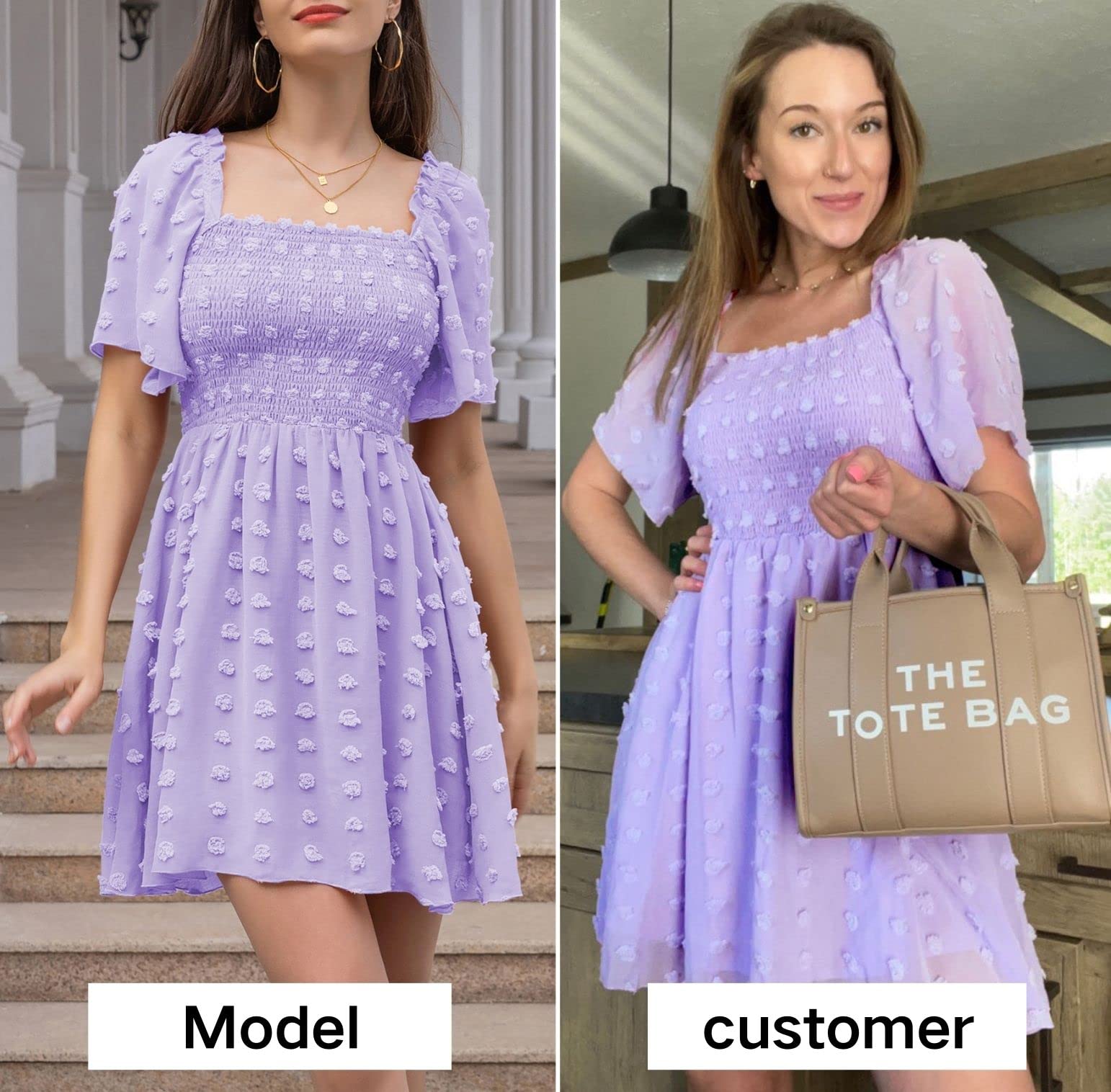 EXLURA Women's 2025 Summer Casual Square Neck Ruffled Short Sleeve Swiss Dot Flowy Mini Dress - Perfect for Beach Vacations, Date Nights & Summer Parties