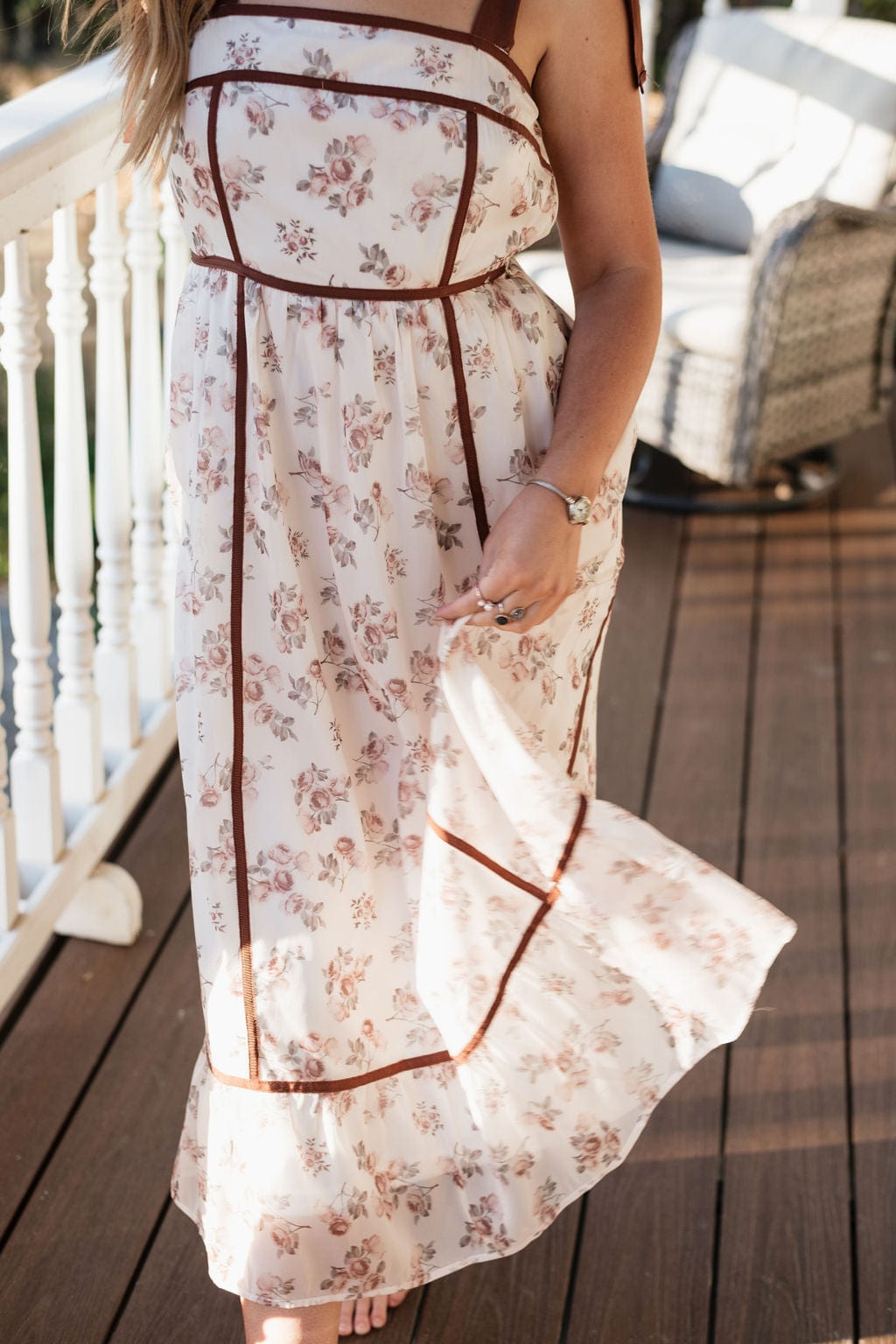 Floral Print Midi Dress for Women - Elegant Cream Summer Dress with V-Neck & Flowy Skirt | Perfect for Weddings, Garden Parties & Date Nights