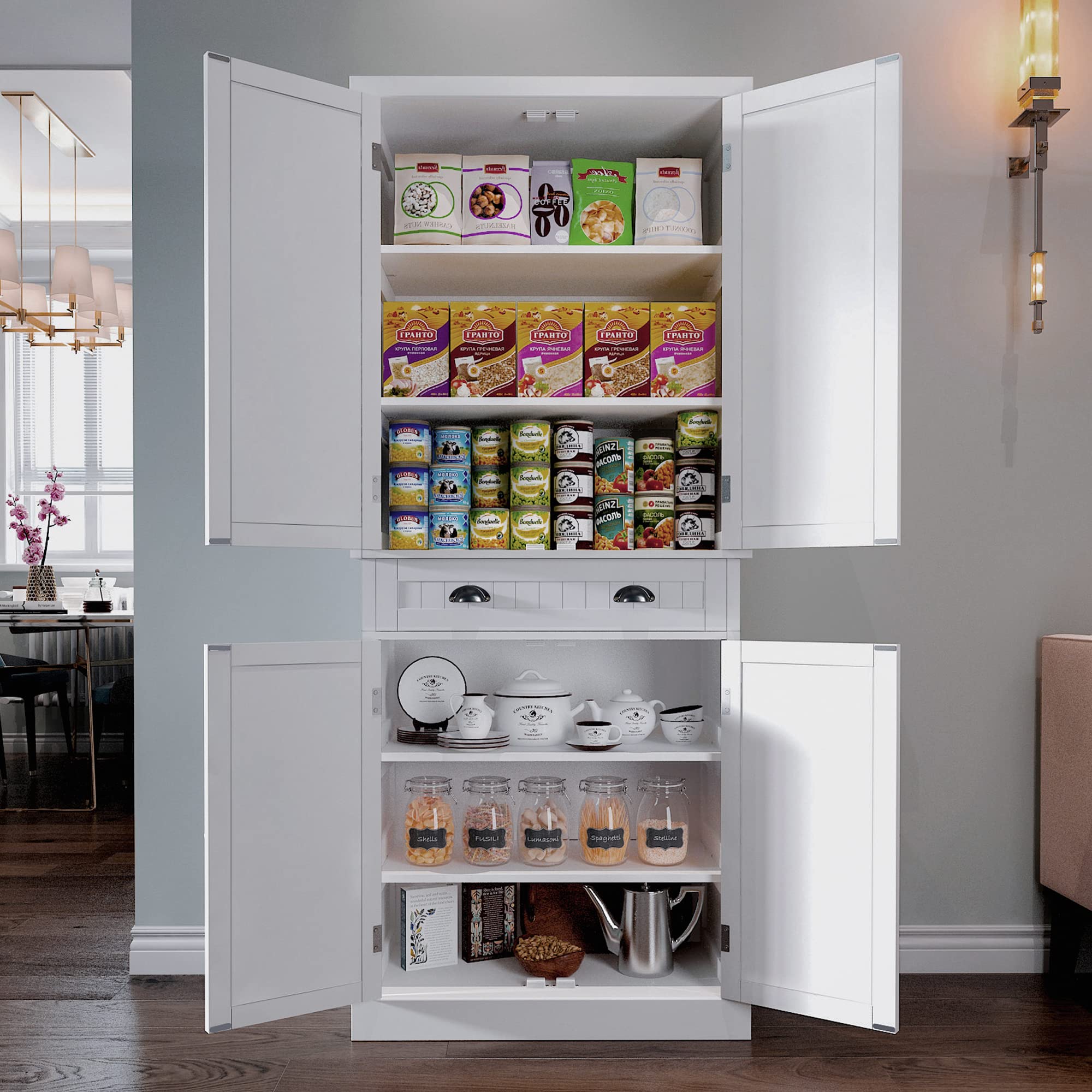 ARTPOWER White Kitchen Pantry Storage Cabinet with Drawer & Adjustable Shelves - Organizer for Kitchen, Bathroom, Hallway | Perfect for Small Spaces, Apartment Living & Home Organization