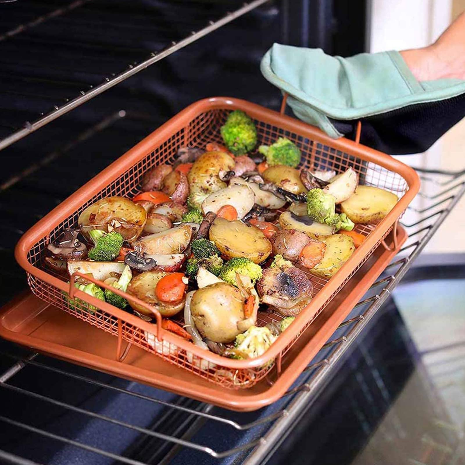 DODY Nonstick Oven Crisper Tray & Air Fryer Basket Set - 1 Piece Baking Pan for French Fries, Frozen Foods & Healthy Cooking | Perfect for Air Fryers, Toaster Ovens & Home Kitchen Use