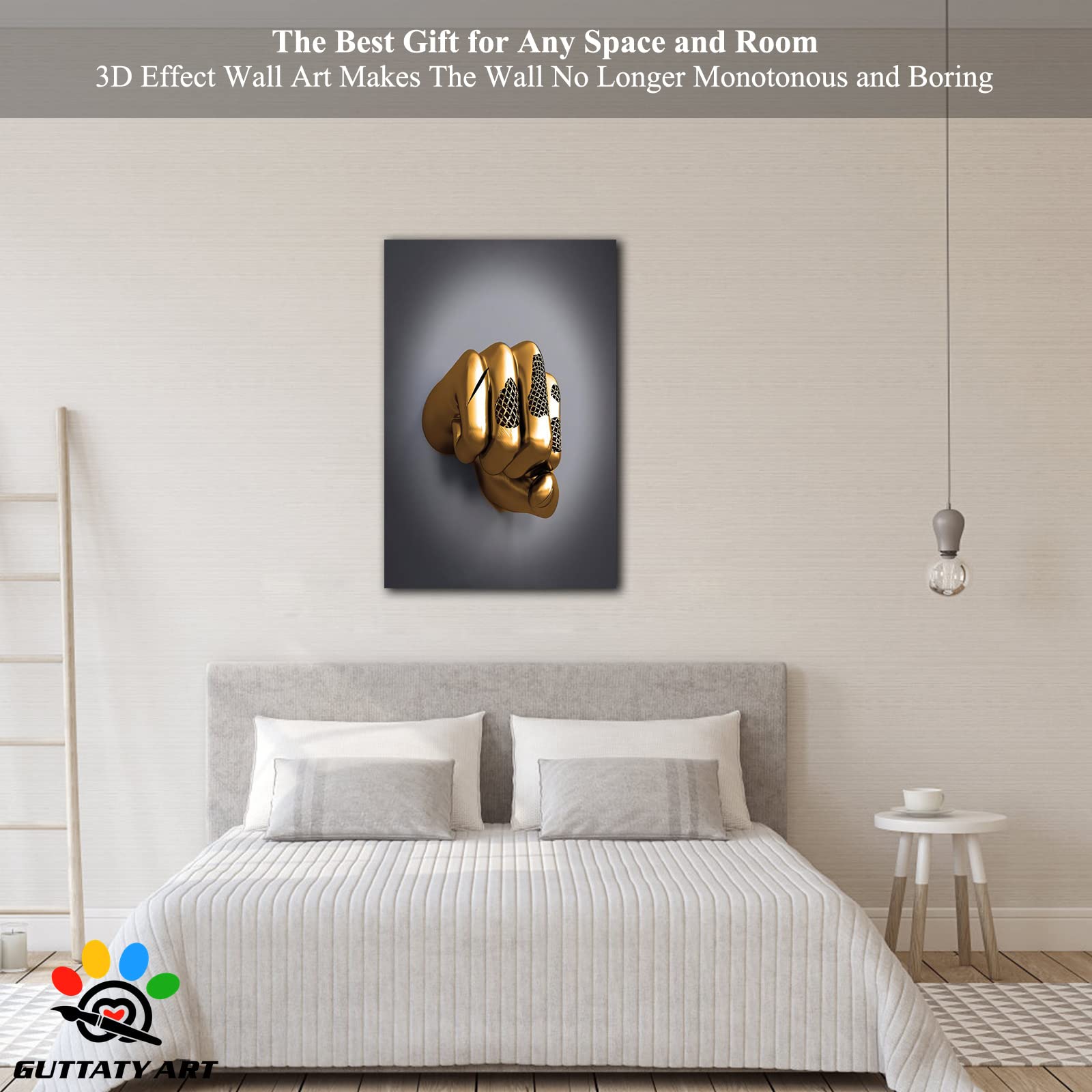3D Metal Effect Fist Canvas Wall Art - Modern Silver Framed Wall Decor for Men's Bedroom & Living Room - Valentine's Day Gift Idea - 18x24 Inches - Perfect for Home Office, Man Cave, or Contemporary Interior Design