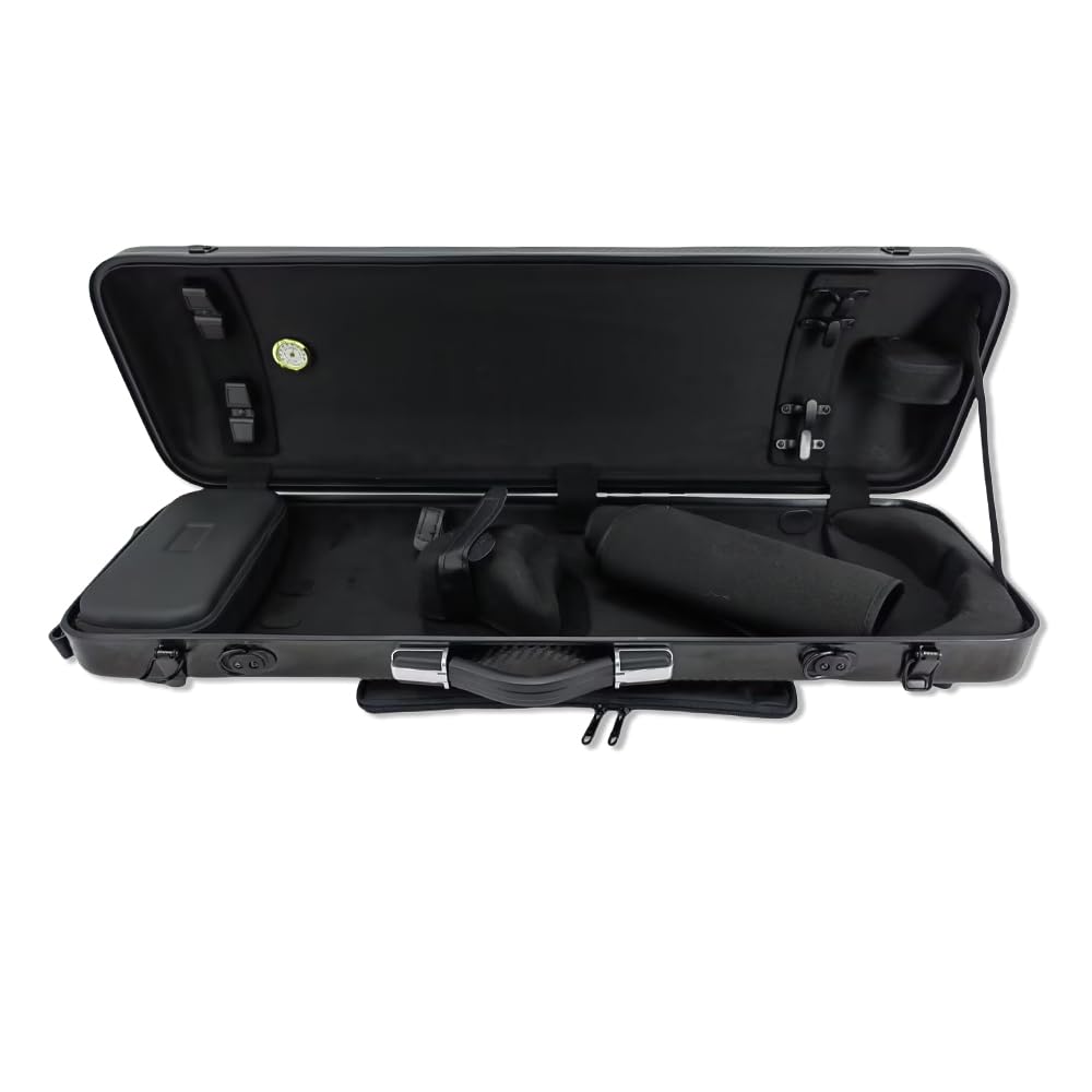 Yinfente 4/4 Full Size Carbon Fiber Violin Case - Oblong Shape with Music Sheet Pocket, Adjustable Backstrap & Hygrometer - Lightweight & Portable for Professional Musicians | Perfect for Travel, Performances & Music Lessons