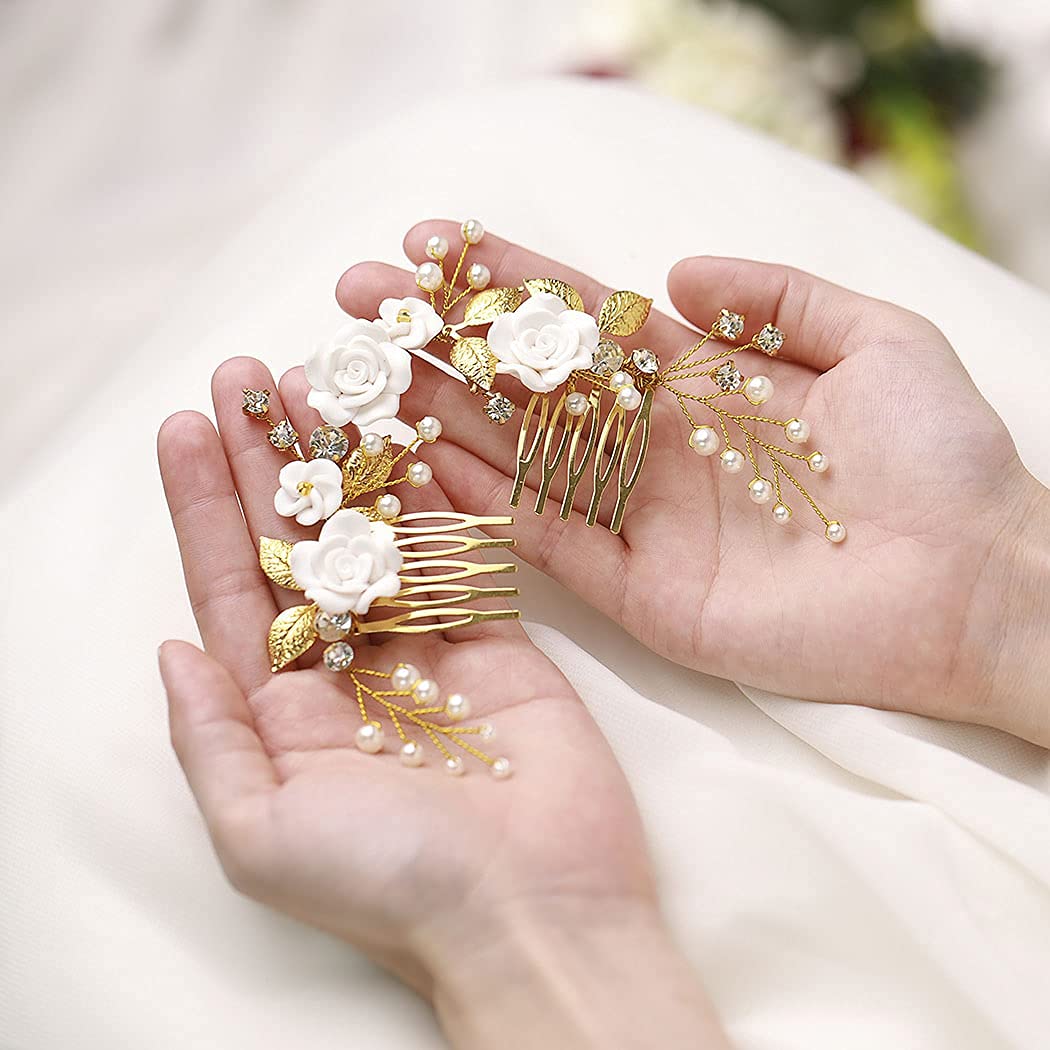 Pearl Bridal Hair Comb with Crystal - Gold Wedding Hair Accessories for Women & Girls - Perfect for Brides & Special Occasions