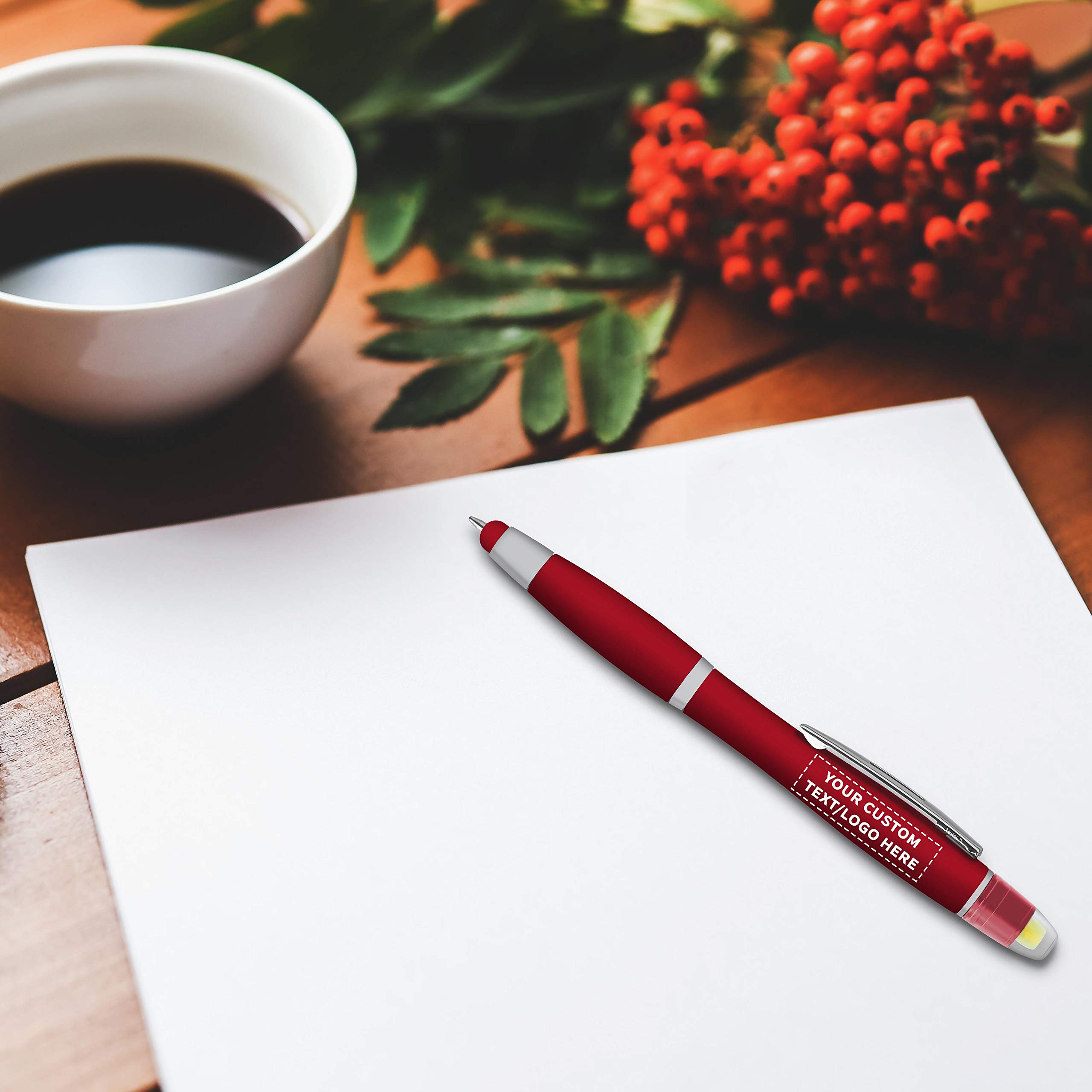 Custom Maitland Gel Highlighter Stylus Pens - 100 Pack Bulk - Smooth Writing, Personalized with Text/Logo - Ideal for Office, School & Note-Taking (Red)