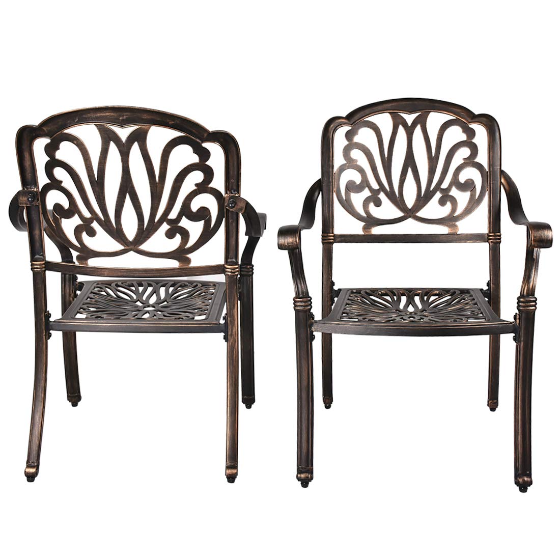 2-Piece Cast Aluminum Bistro Chair Set - Outdoor Patio Dining Furniture with Floral Design (2 Chairs) - Perfect for Garden, Balcony & Restaurant Cafe Use