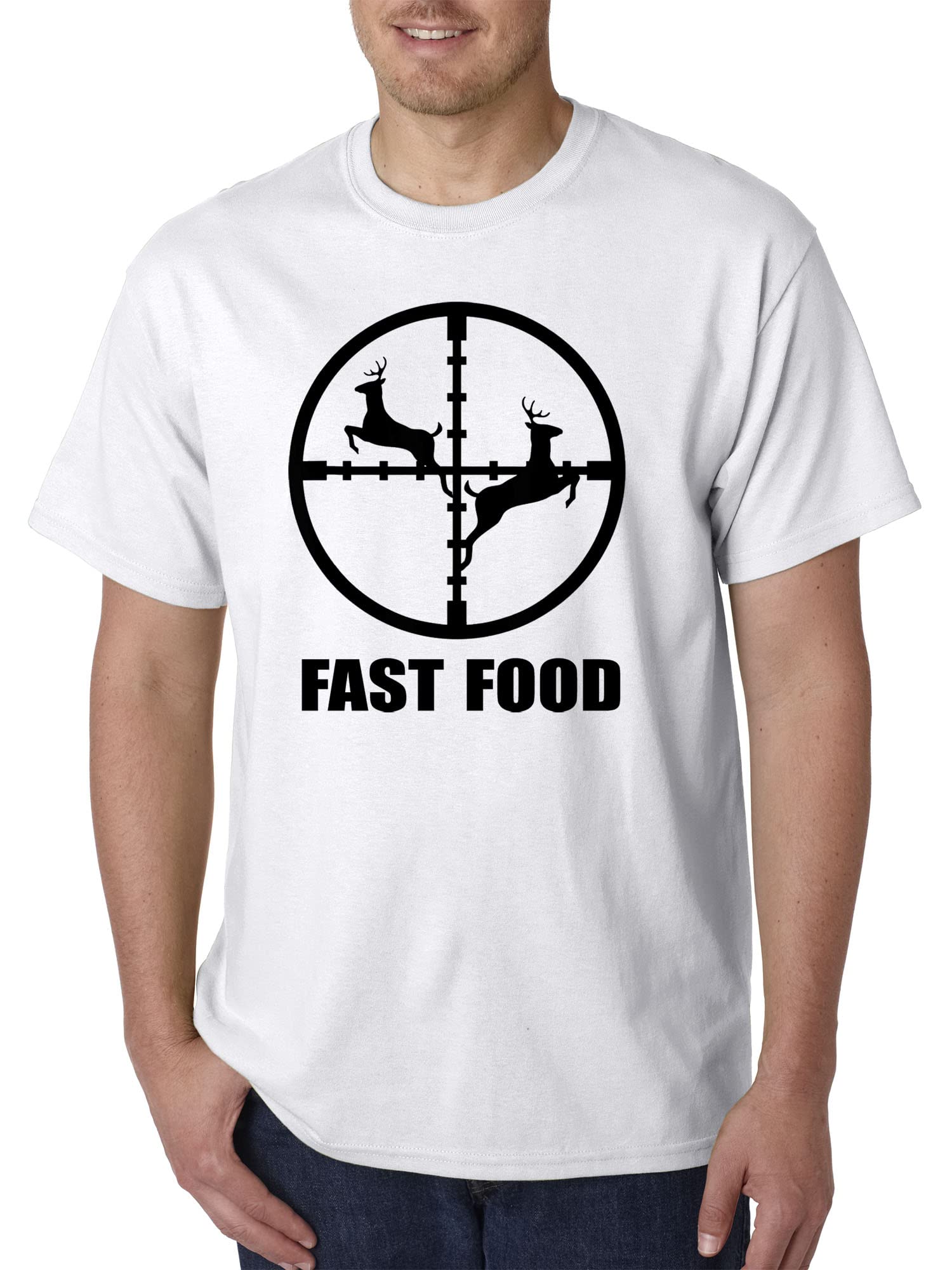 Unisex Fast Food Deer Hunting Graphic T-Shirt - Comfortable Cotton Tee for Casual Wear, Outdoor Activities, and Hunting Enthusiasts