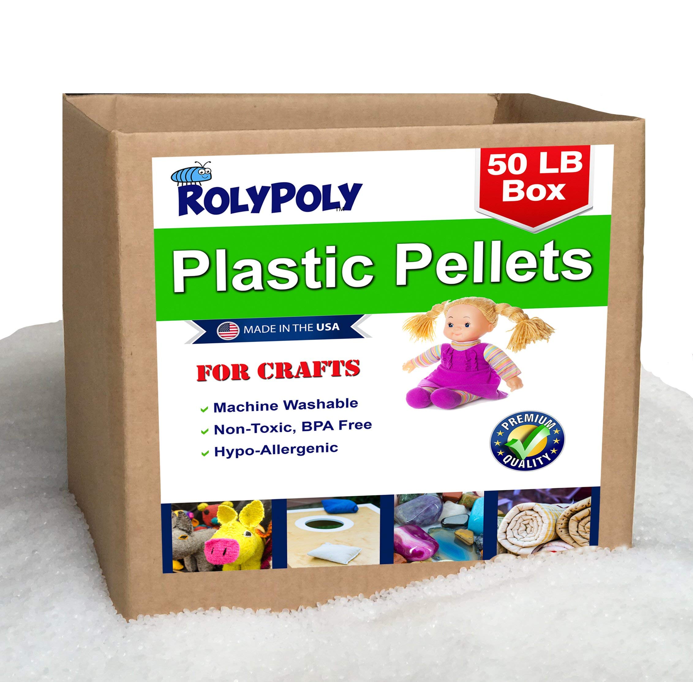Premium Poly Plastic Pellets for Weighted Blankets - 50 LBS Bulk Box | High Quality USA-Made Pellets for Rock Tumbling, Doll Stuffing & Craft Filling | Perfect for DIY Projects, Sensory Toys and Home Decor