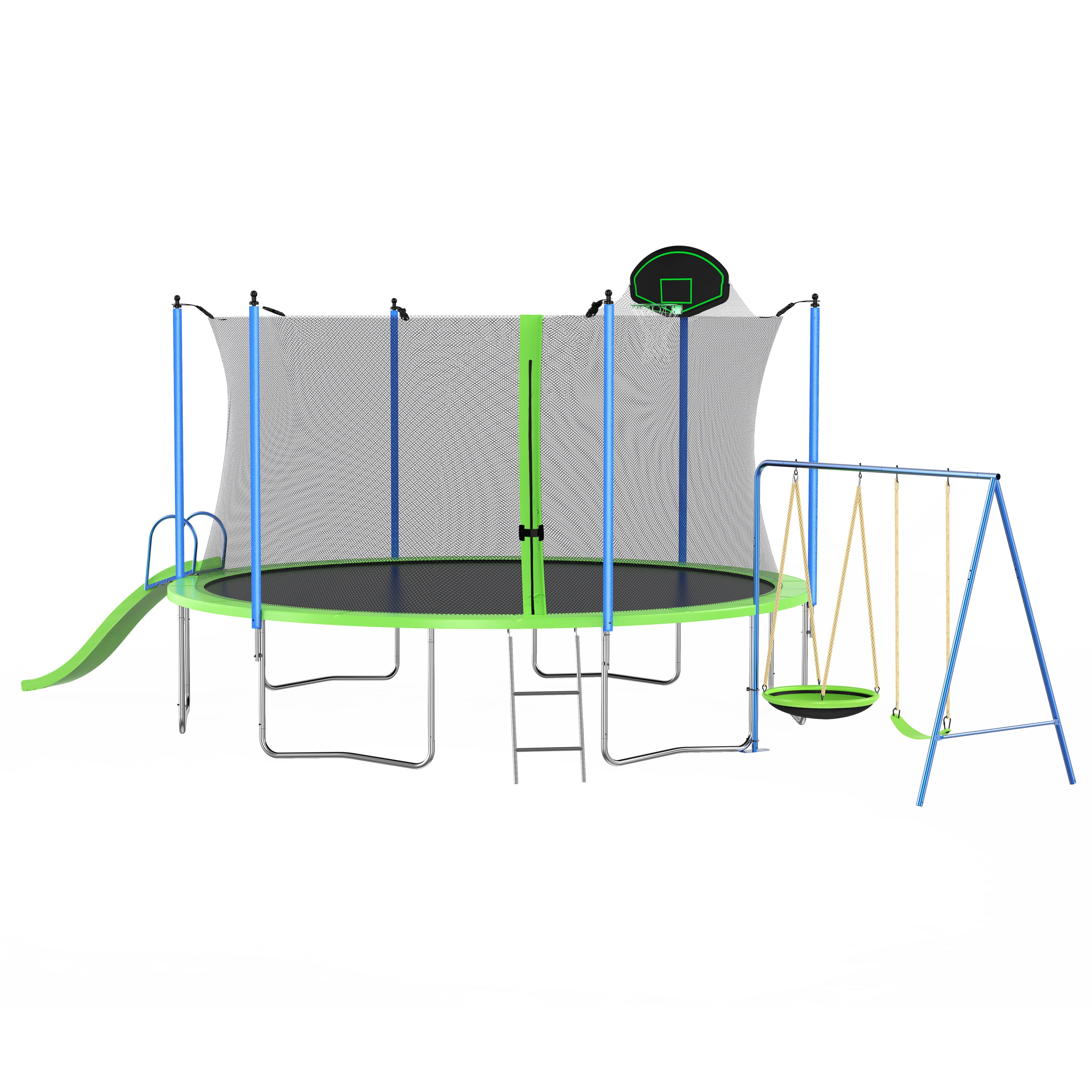 12FT Trampoline with Slide, Swings, Basketball Hoop & Ladder - ASTM Approved Outdoor Backyard Trampoline with Safety Net for Kids & Adults - Perfect for Family Fun, Exercise & Outdoor Play