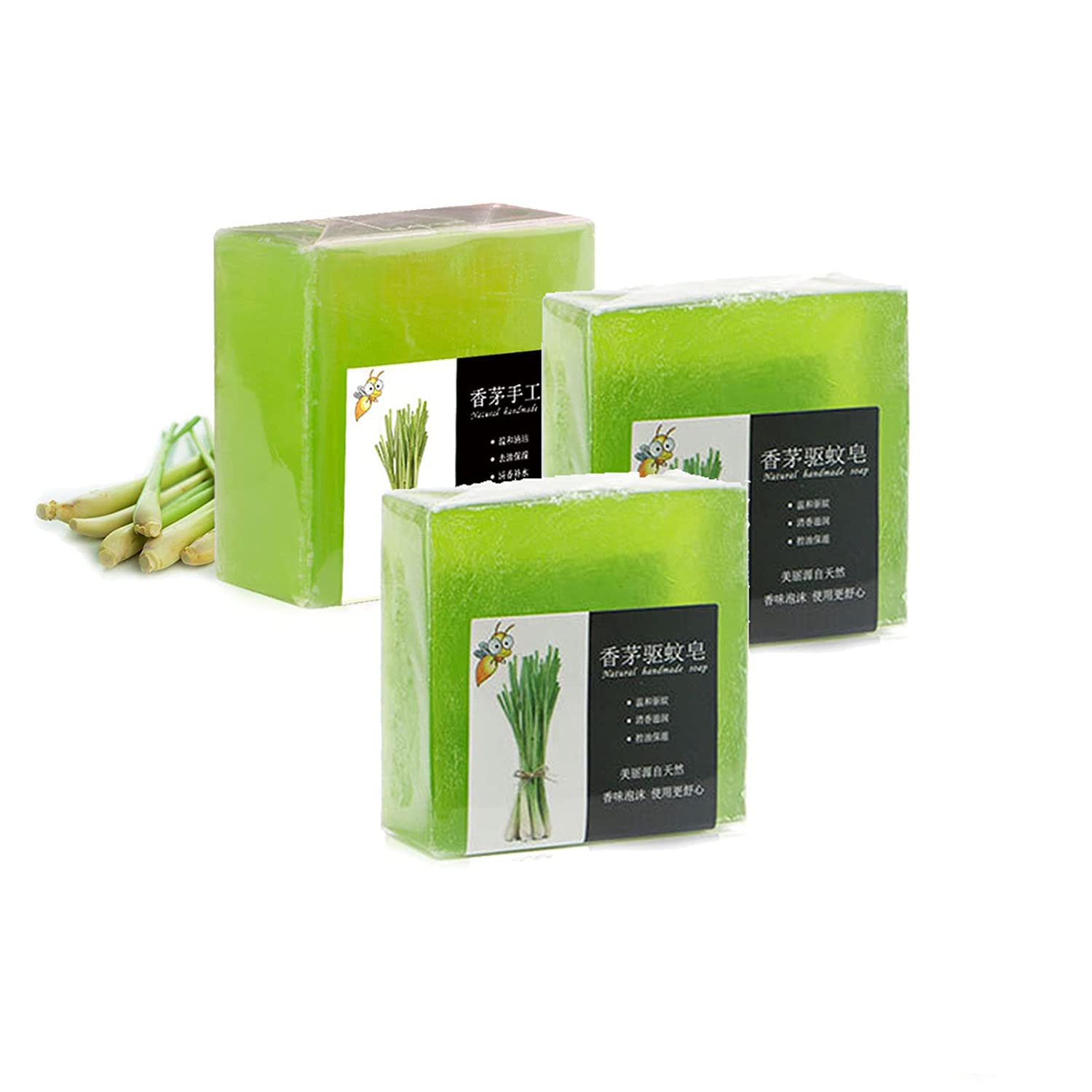 3 Pack Natural Citronella & Lemongrass Soap Bars - Moisturizing Body Wash for Face & Skin - Ideal for Outdoor Camping, Hiking & Mosquito Protection