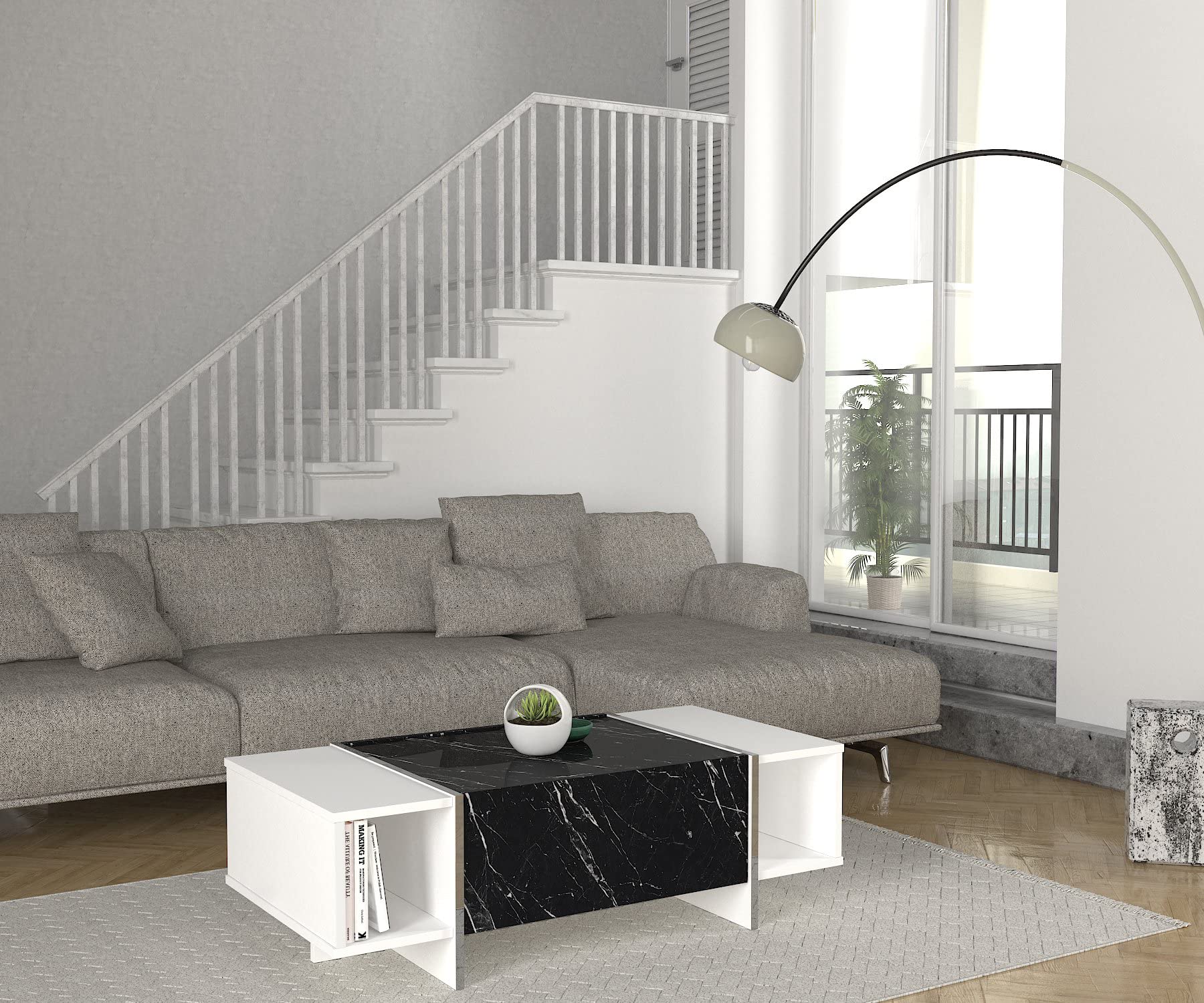 MAKENZA Veyron Midcentury Modern Coffee Table with Storage - White Rectangular Living Room Table, Spacious Compartments for Home & Office Use | Perfect for Displaying Books, Holding Remotes, and Organizing Living Spaces