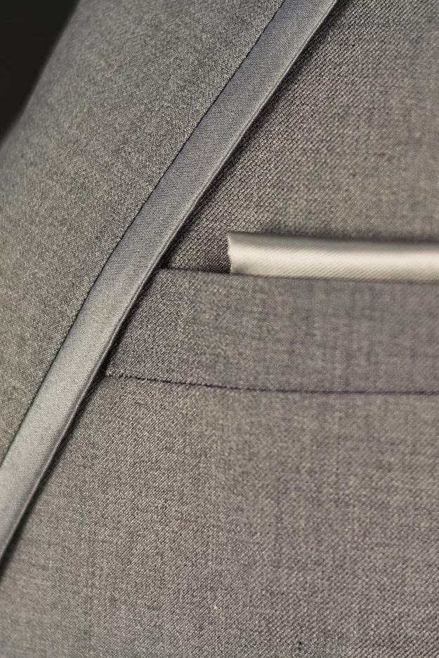 Grey Slim Fit 3-Piece Tuxedo Suit with Trimmed Peak Lapel - Perfect for Weddings, Prom & Formal Events