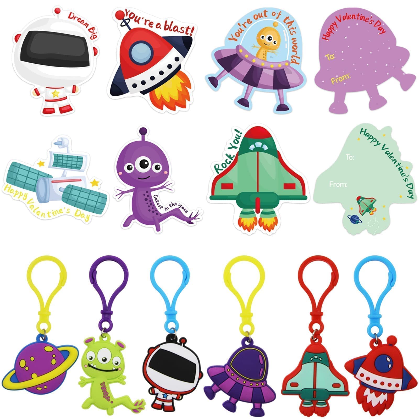 30 Pack Space Themed Valentines Day Cards for Kids - Classroom Exchange Gifts with Keychains - Perfect for Boys, Girls, School Parties & Valentine's Day Celebrations