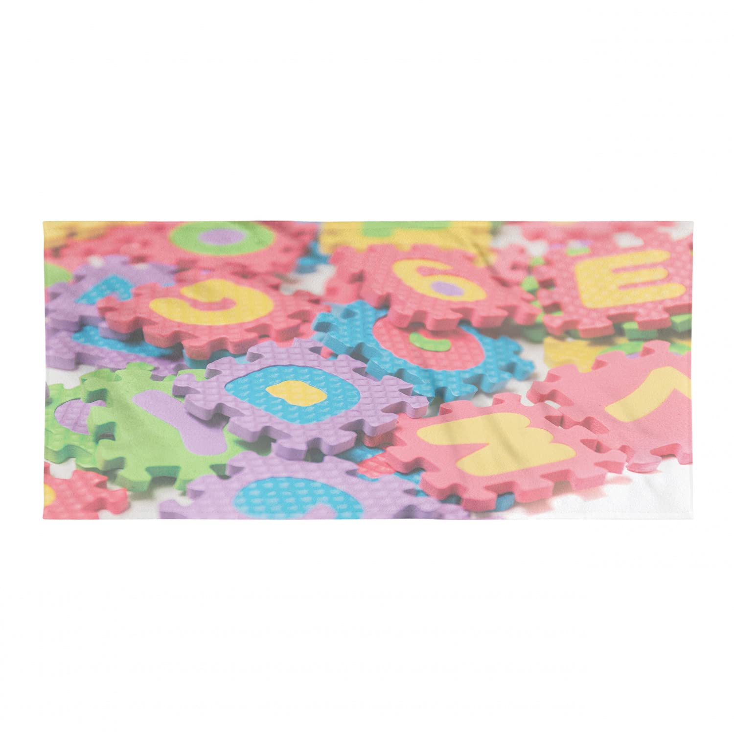 Ambesonne ABC Game Beach Towel - Quick Dry Soft Ultra Compact Microfiber for Camping, Sports, Yoga & Hiking - Multicolor Scattered Foam Tools Design - Perfect for Beach, Pool, Gym & Outdoor Activities