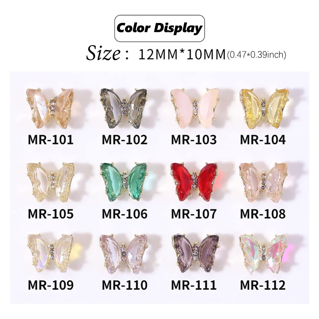 JERCLITY 60pcs 3D Zircon Butterfly Nail Charms - Alloy Crystal Nail Decorations with Aurora Effect for Acrylic Nails, DIY Manicure, Nail Art Designs - Perfect for Parties, Weddings, and Special Occasions