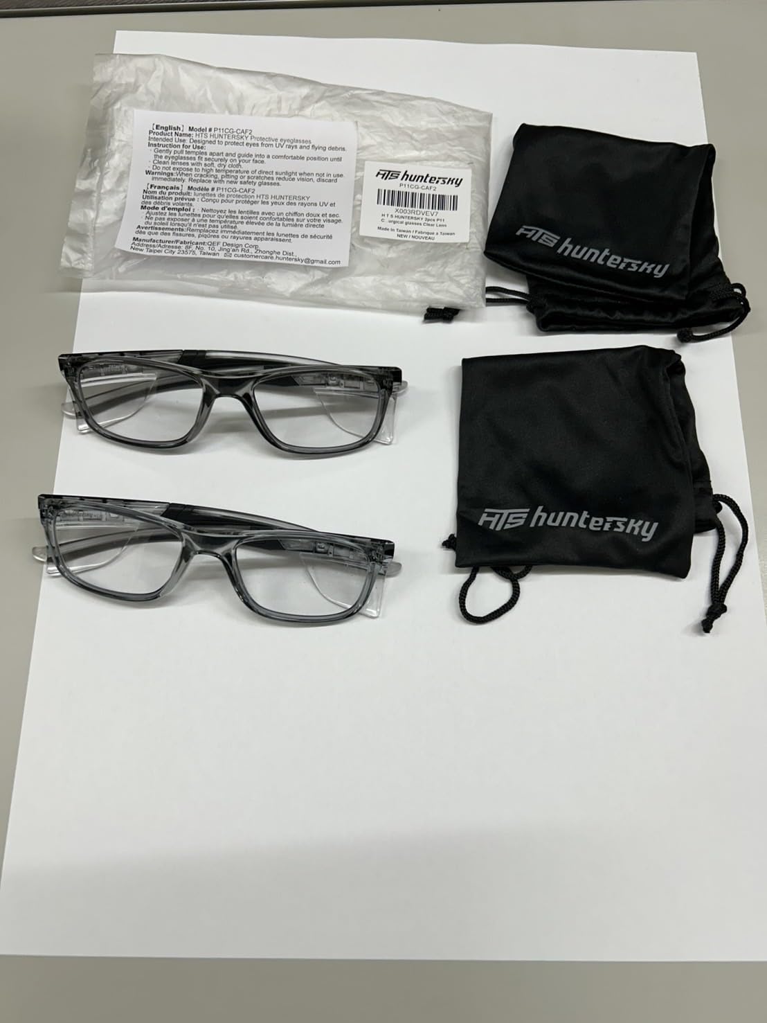 HTS HUNTERSKY 2-Pack P11 Crystal Clear Safety Glasses for Women & Men with Side Shields - ANSI Z87.1 Certified, Anti-Scratch & Anti-Fog - Ideal for Construction, Lab Work, and DIY Projects