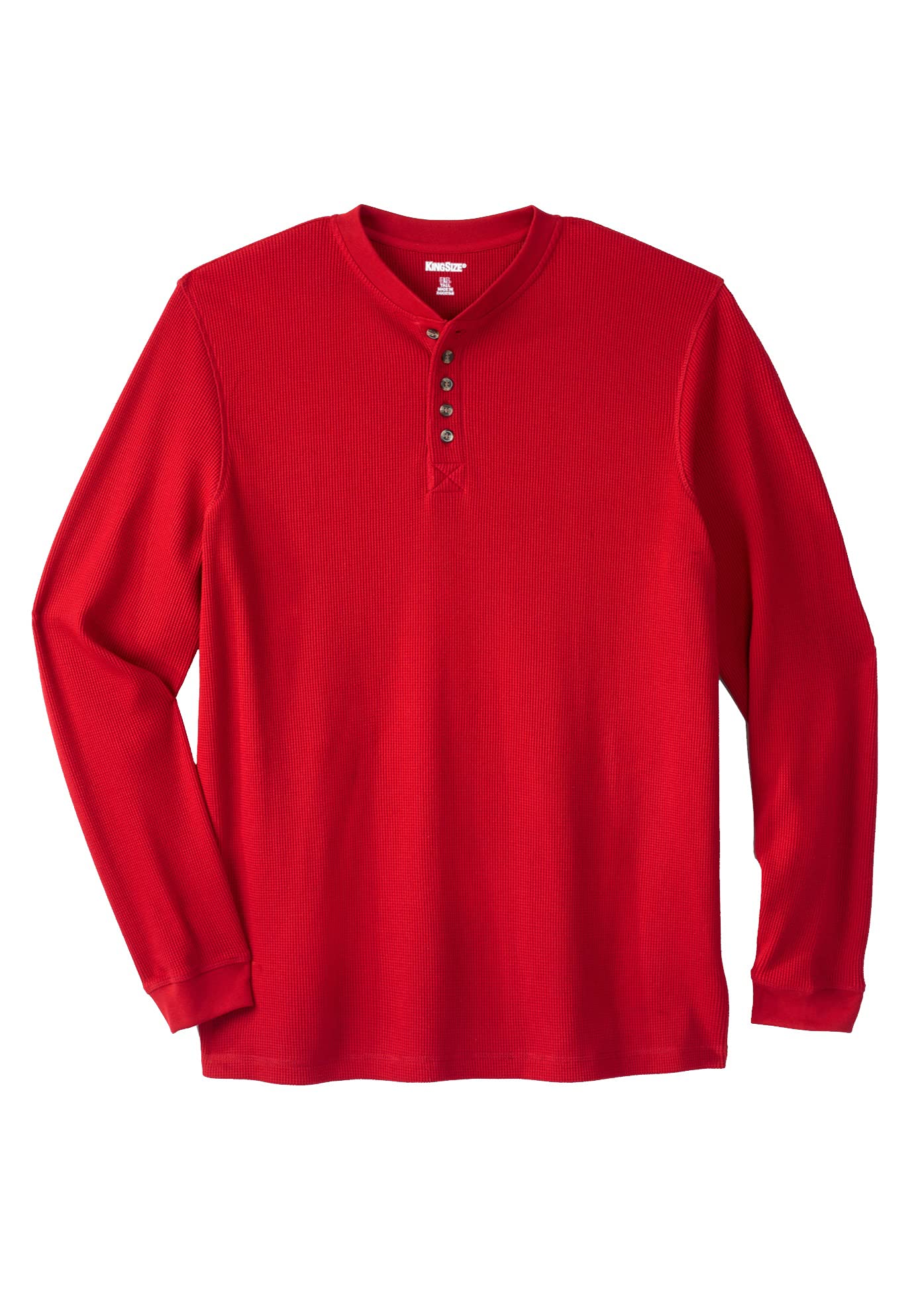 KingSize Men's Big & Tall Waffle-Knit Thermal Henley Shirt - 4XL Red Long Underwear Top for Cold Weather & Layering | Winter Base Layer for Outdoor Activities