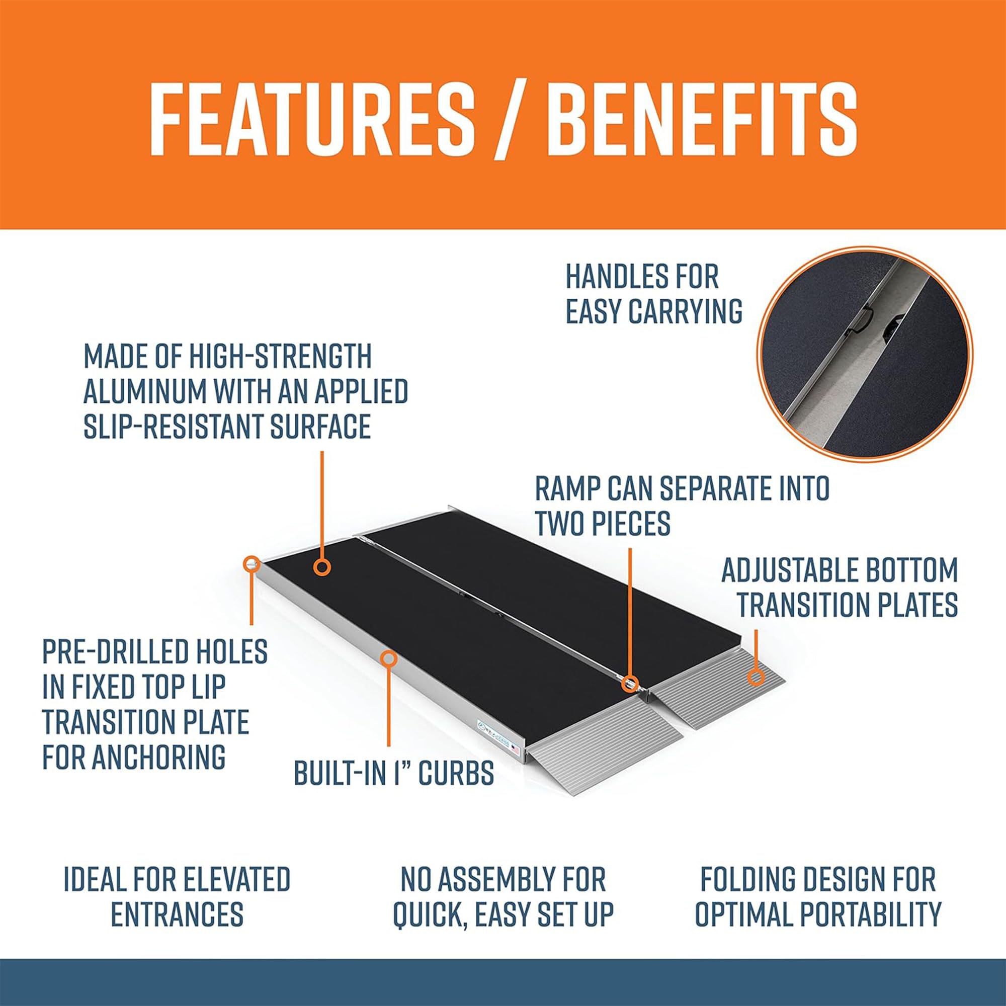 EZ-ACCESS 5 Ft Folding Wheelchair Ramp with Non-Slip Surface & Self-Adjusting Transition Plates - Portable Suitcase Ramp for Home, Vehicles & Mobility Access