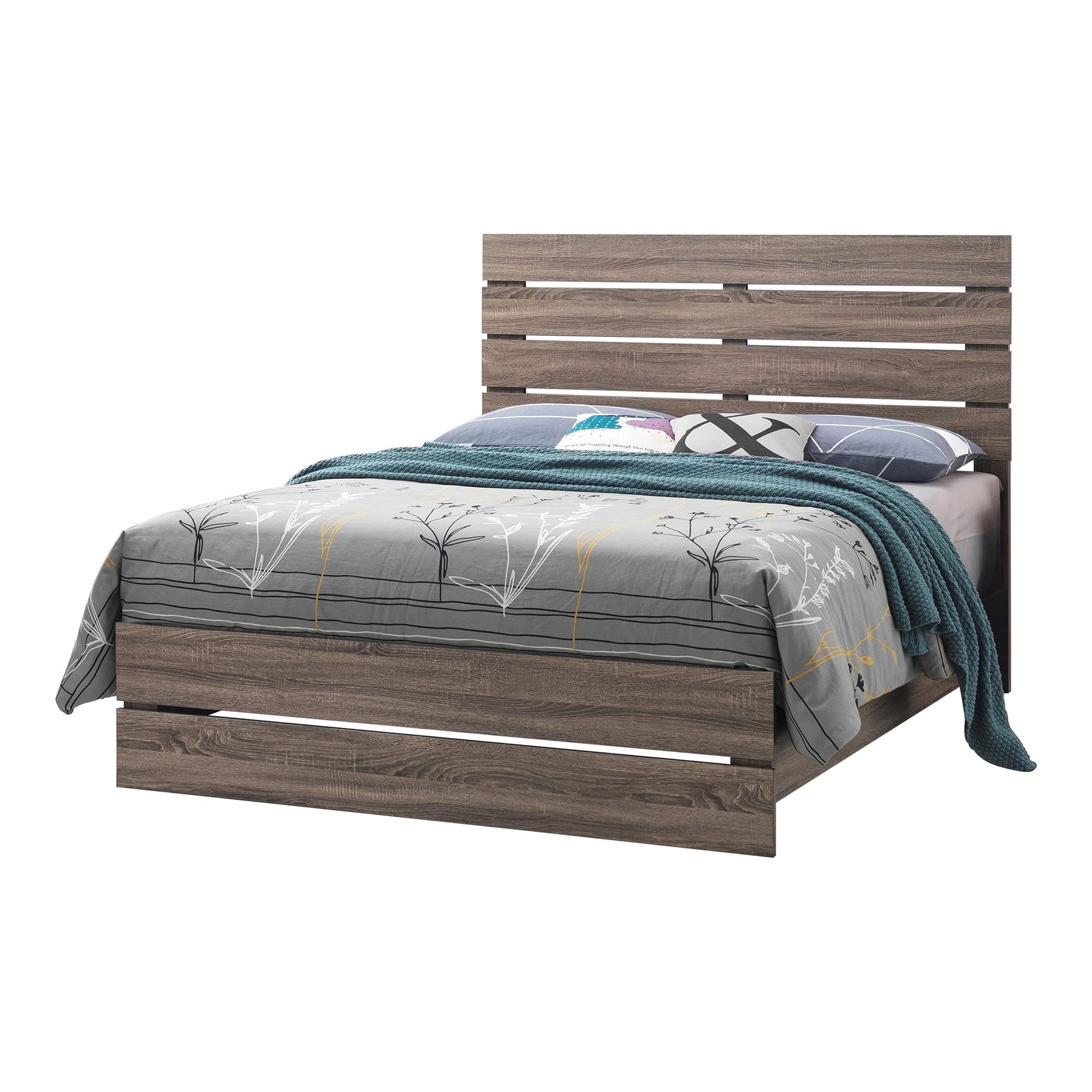 Benjara BM242644 Queen Size Bed Frame with Panel Headboard & Footboard in Rich Brown - Perfect for Master Bedroom, Guest Room & Modern Home Decor