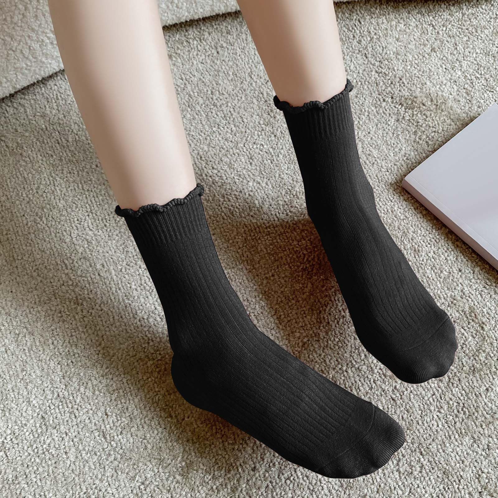 Zrylibya Women's Cute Ruffle Frilly Ankle Socks - 4 Pairs Pack of Solid Color Casual Crew Socks for Everyday Wear, Workout & Fashion Outfits
