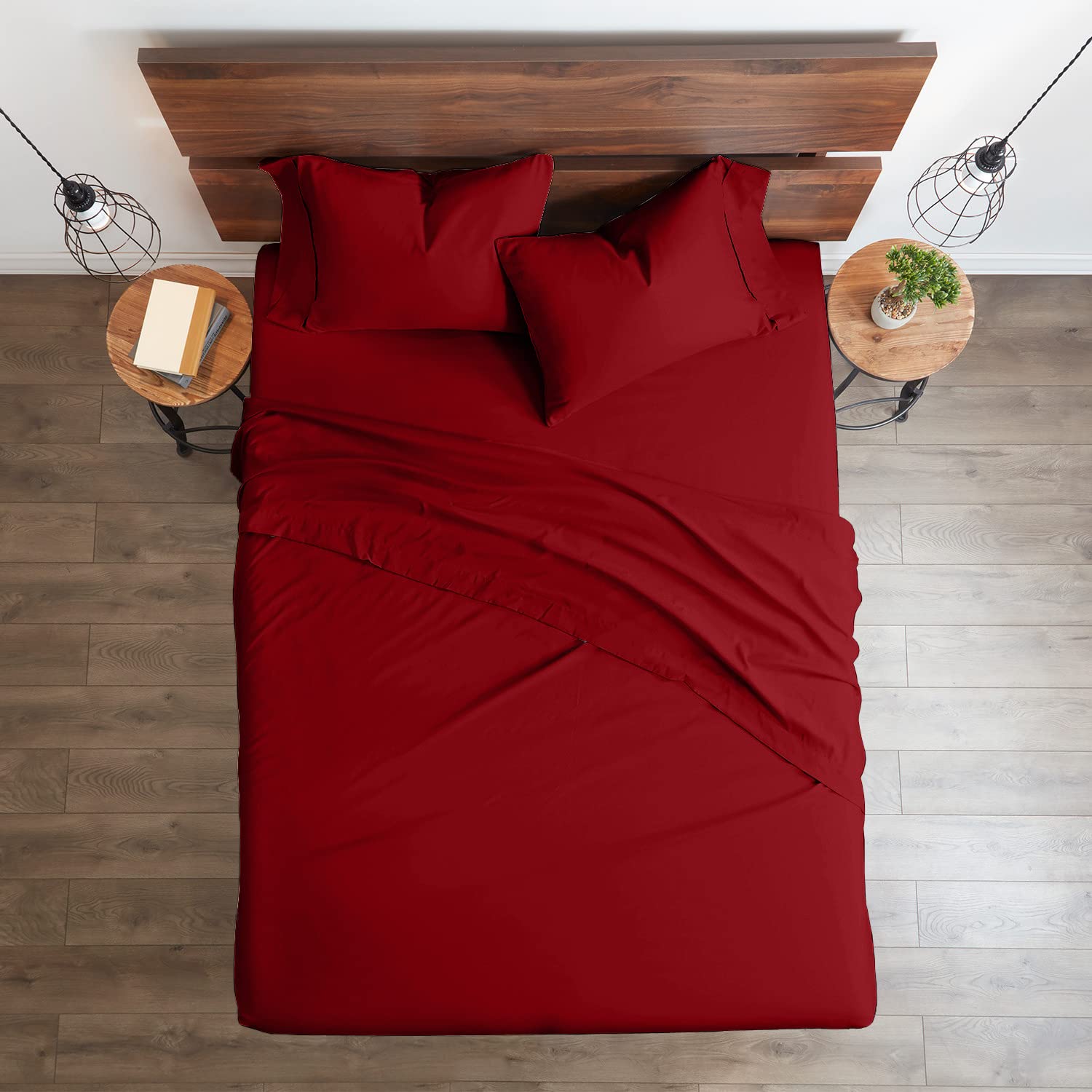 Premium 100% Certified Giza Cotton Pillowcase & Sheet Set - RV Short Queen Size, Soft Sateen Weave, Breathable Egyptian Cotton Fabric, Fits Up to 18-Inch Deep Pockets (Burgundy) - Perfect for RVs, Campers, and Small Bedrooms